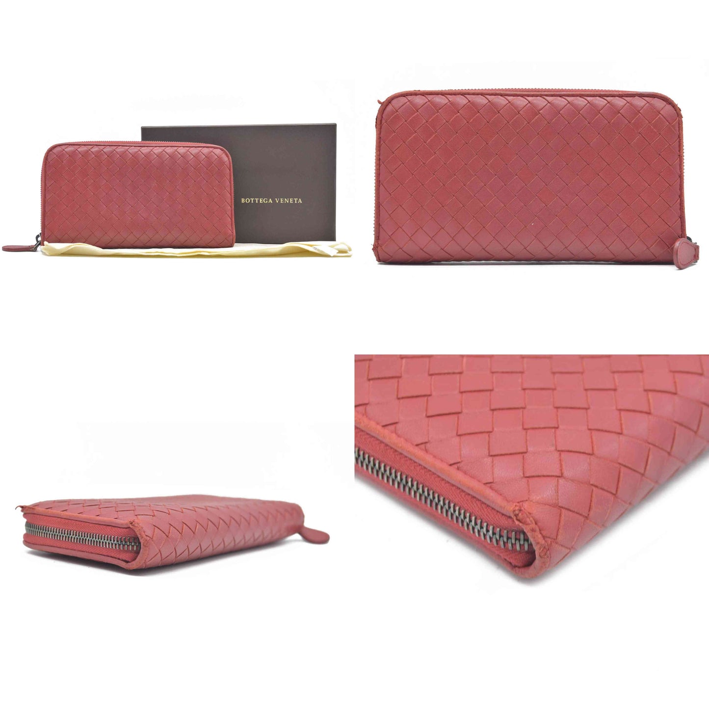 $1050 Bottega Veneta Nappa Intrecciato Zip Around Wallet Mallow