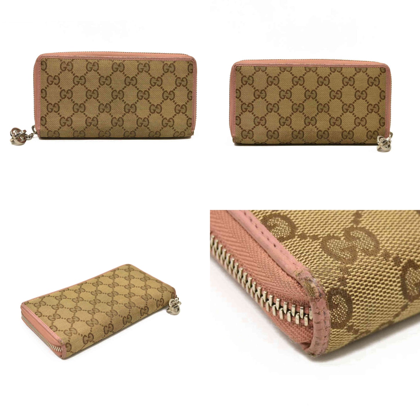 GUCCI Interlocking G GG Logo Canvas Zip Around Long Wallet Beige