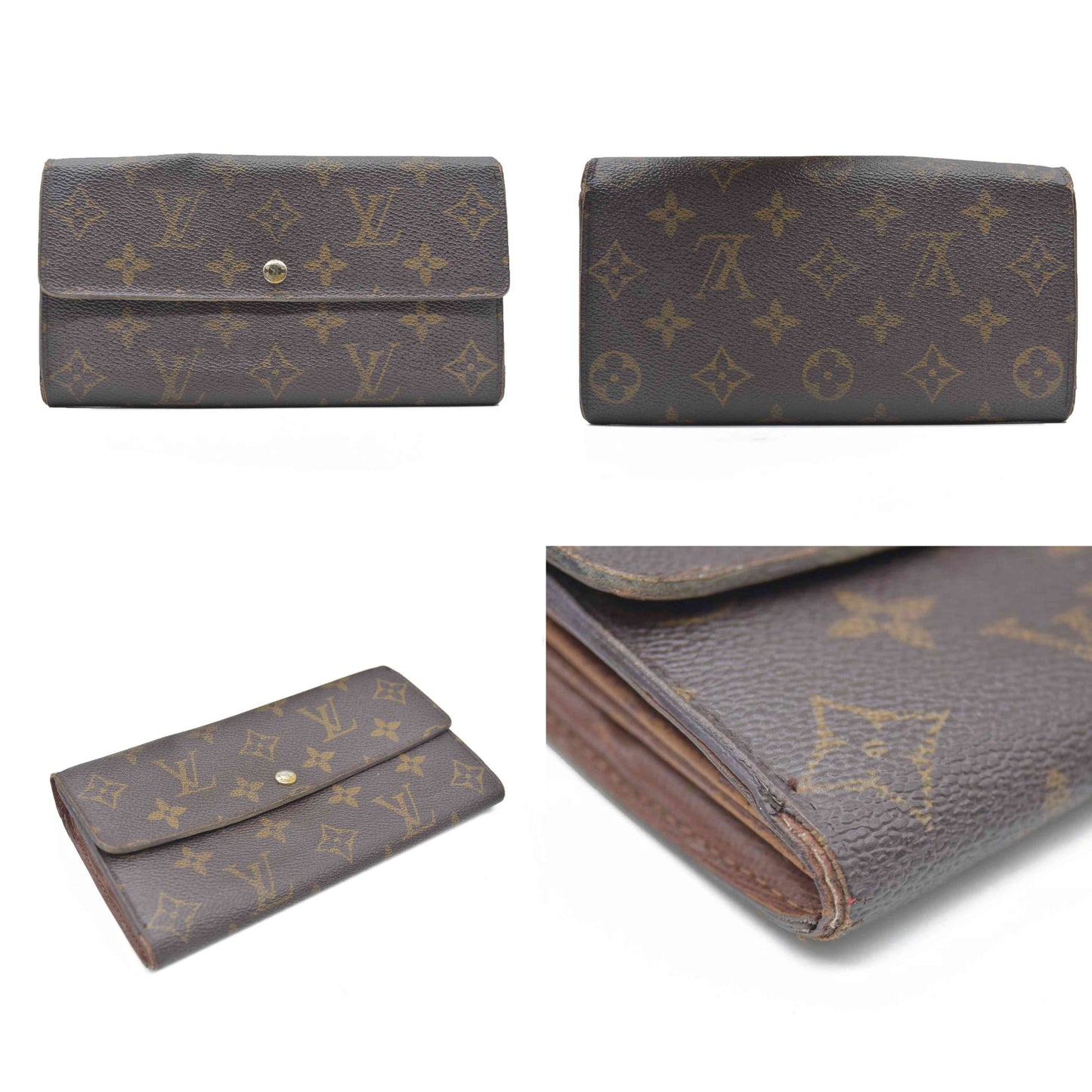 AUCTION $725 Louis Vuitton Monogram Portefeiulle Sarah Long Bifold Wallet Brown MI0096
