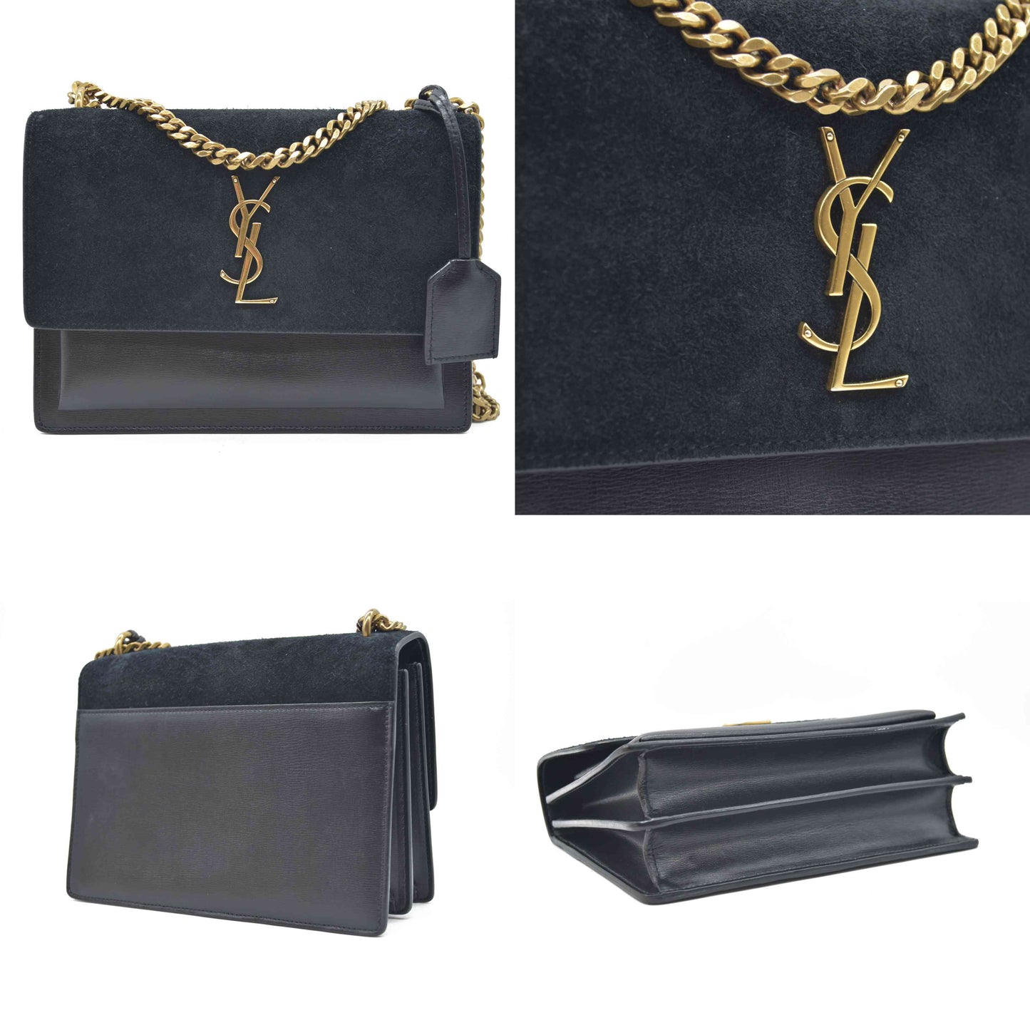 $2800 Saint Laurent Suede Calfskin Medium Monogram Sunset Black Gold YSL