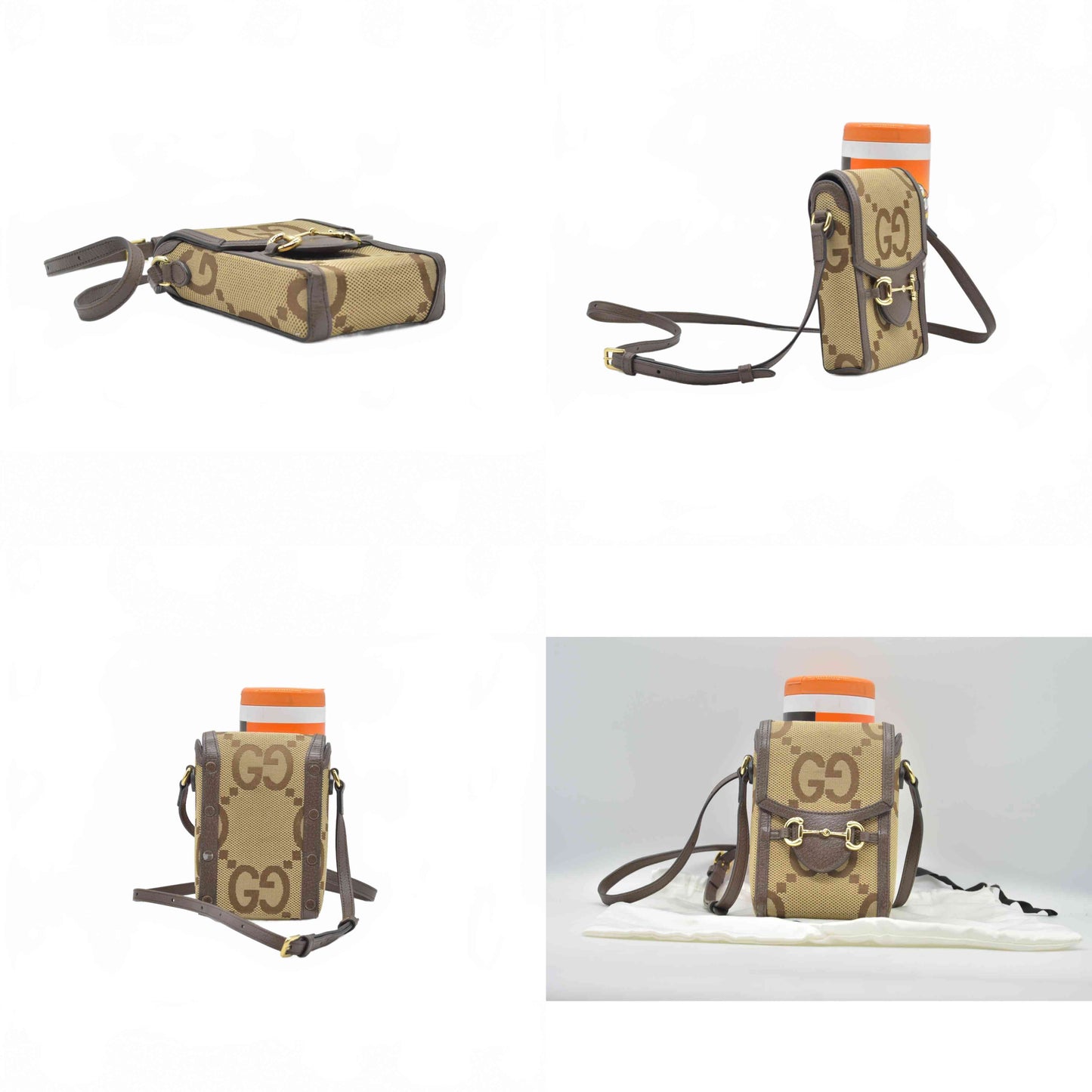 $1200 Gucci Horsebit 1955 Jumbo GG Mini Crossbody Bag Beige CONSIGNMENT