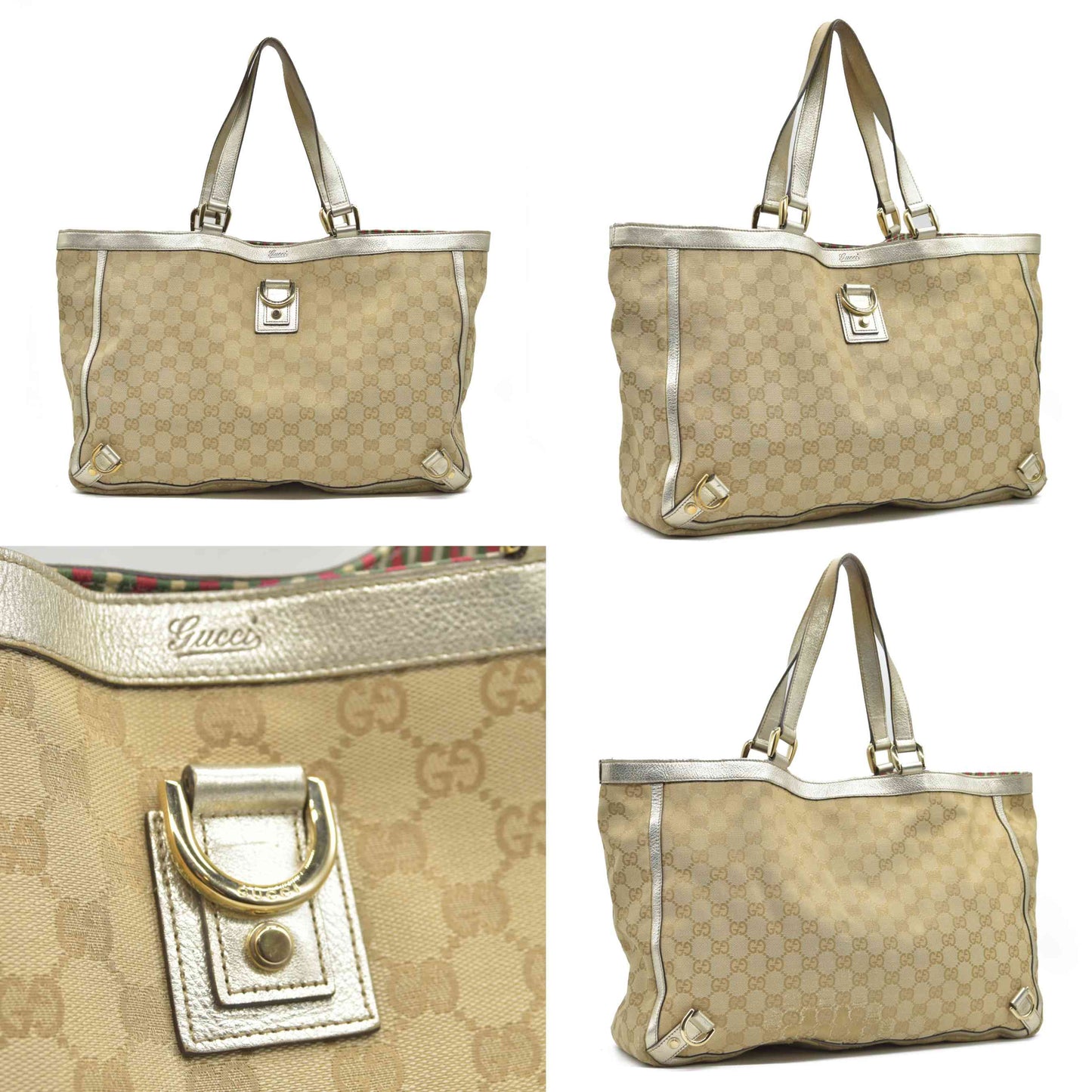 Gucci Monogram Large Abbey Tote Metallic Gold