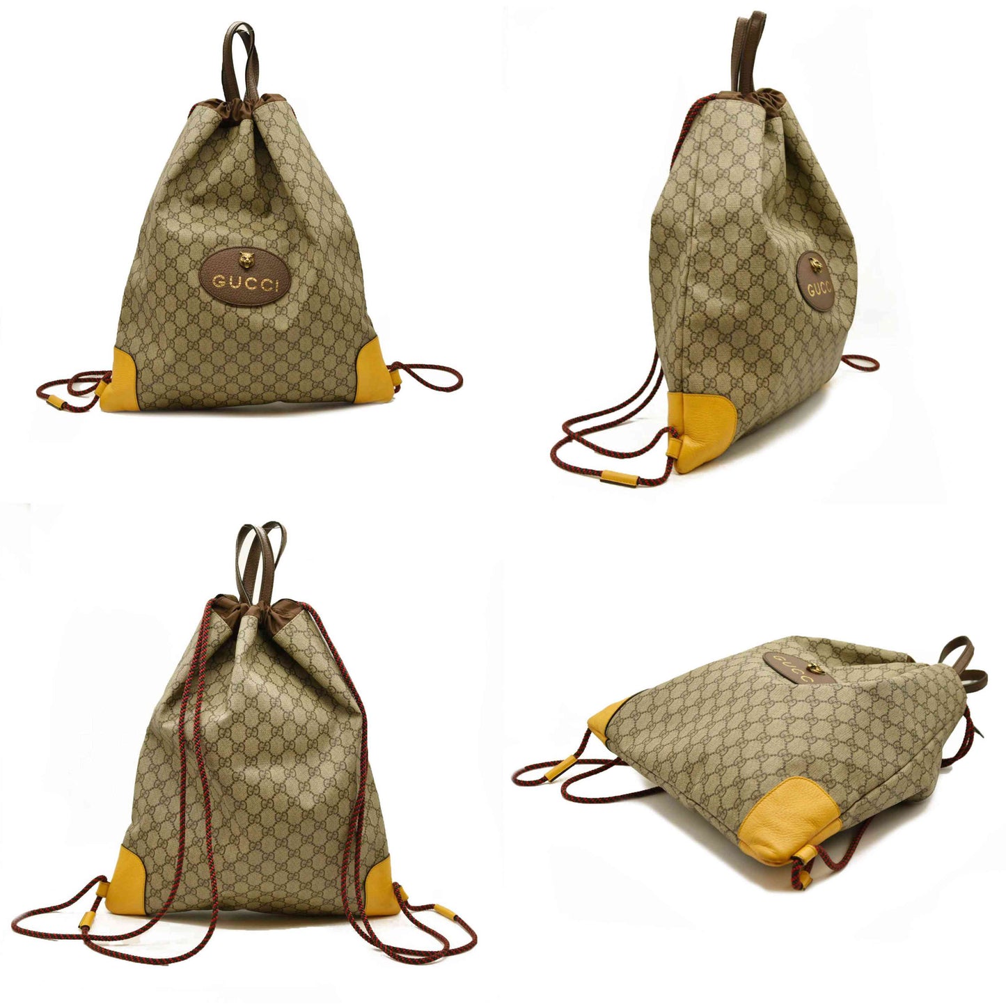 Gucci  GG Supreme Monogram Neo Vintage Drawstring Backpack Beige New Acero Crop