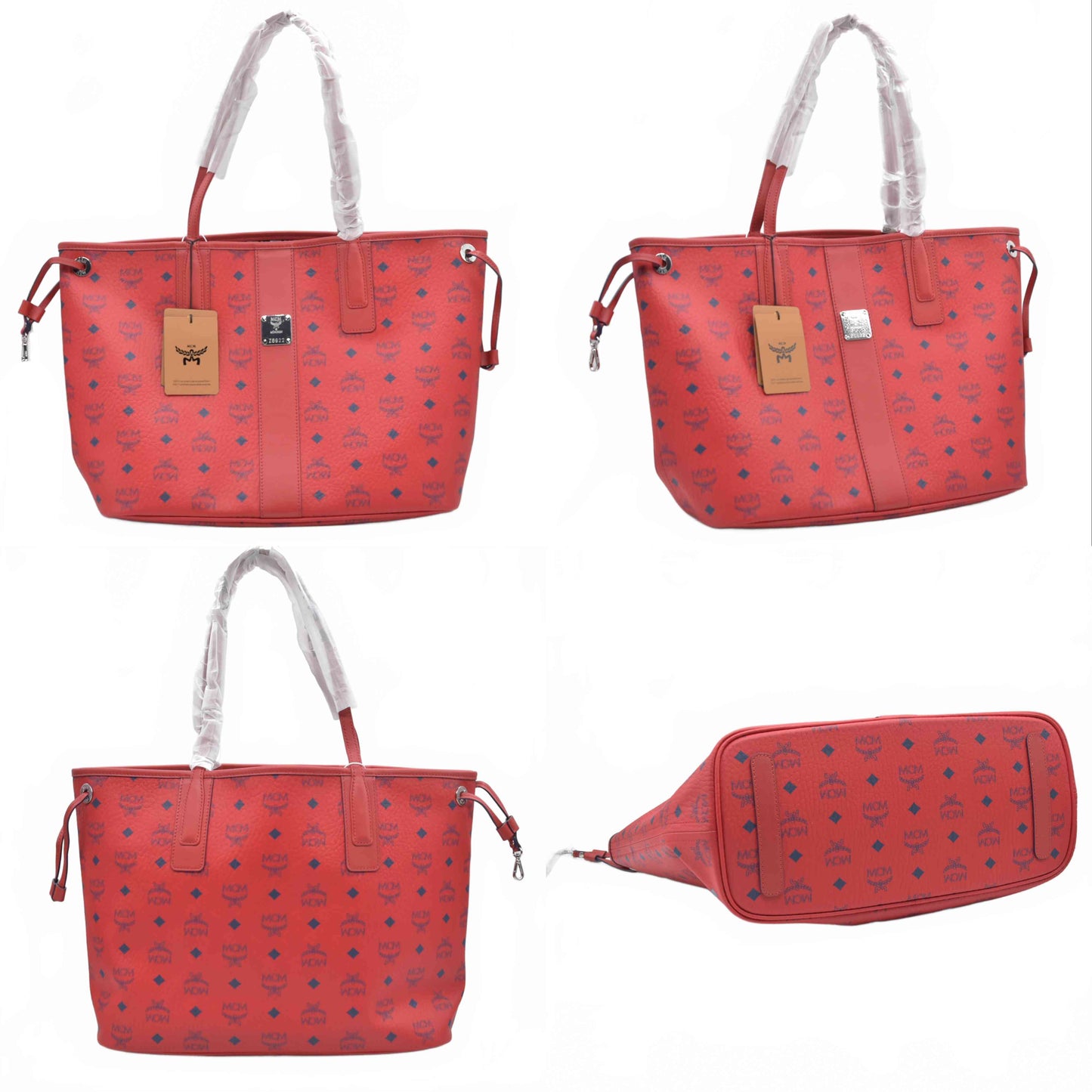 $780 NEW MCM Visetos Medium Liz Reversible Shopper Tote Ruby Red BIN