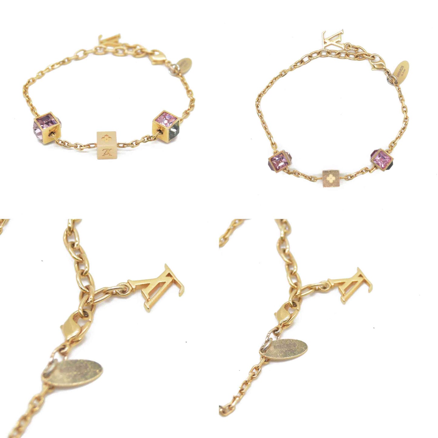 $405 Louis Vuitton Gamble Bracelet Pink Crystals Gold LV CONSIGNMENT