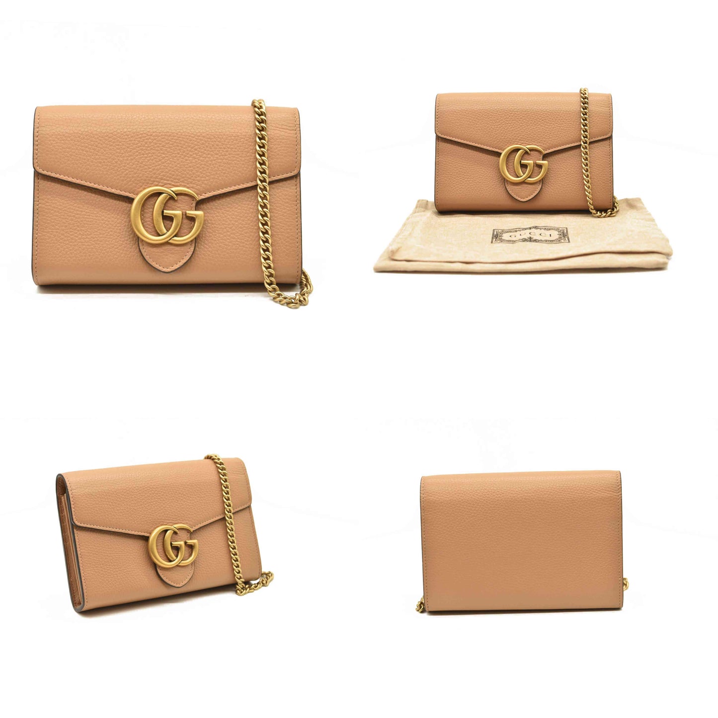 Gucci  Cellarius Calfskin GG Marmont Chain Wallet Beige