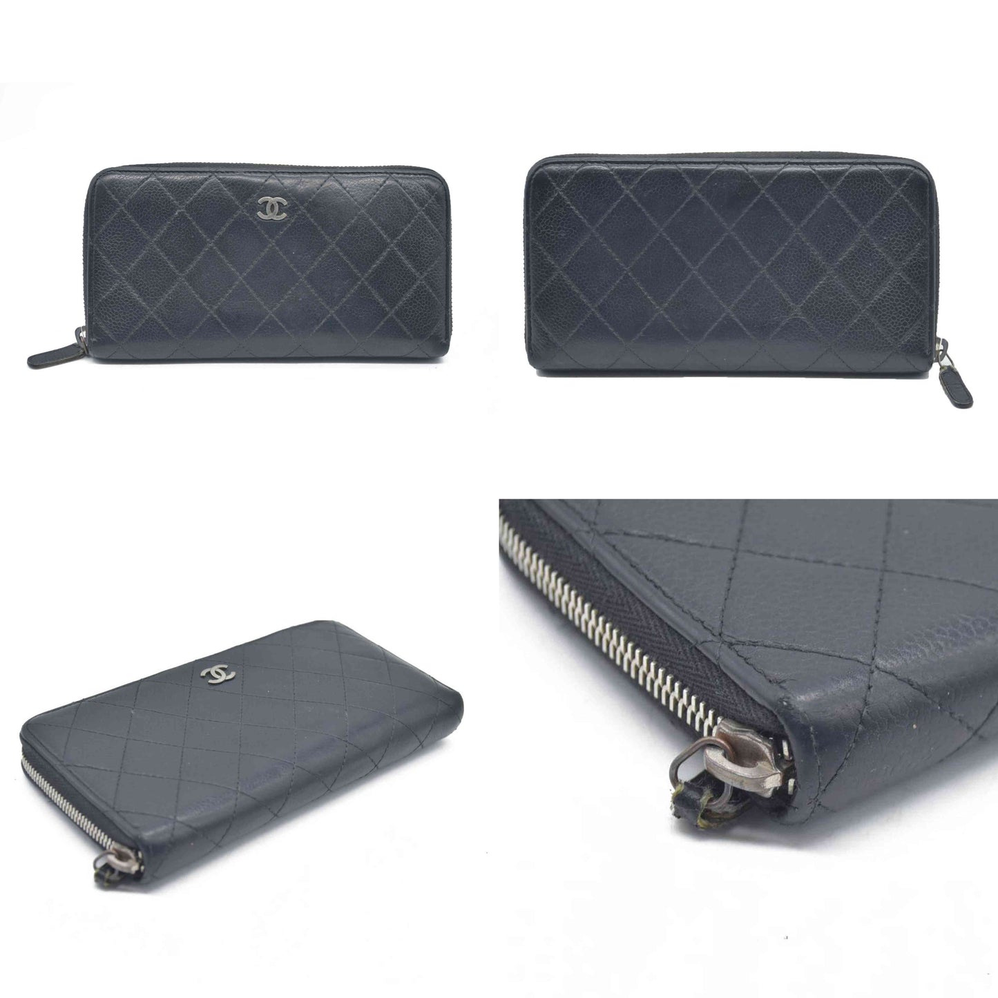 $1200 Chanel 2011 Caviar Leather Zip Around Long Wallet