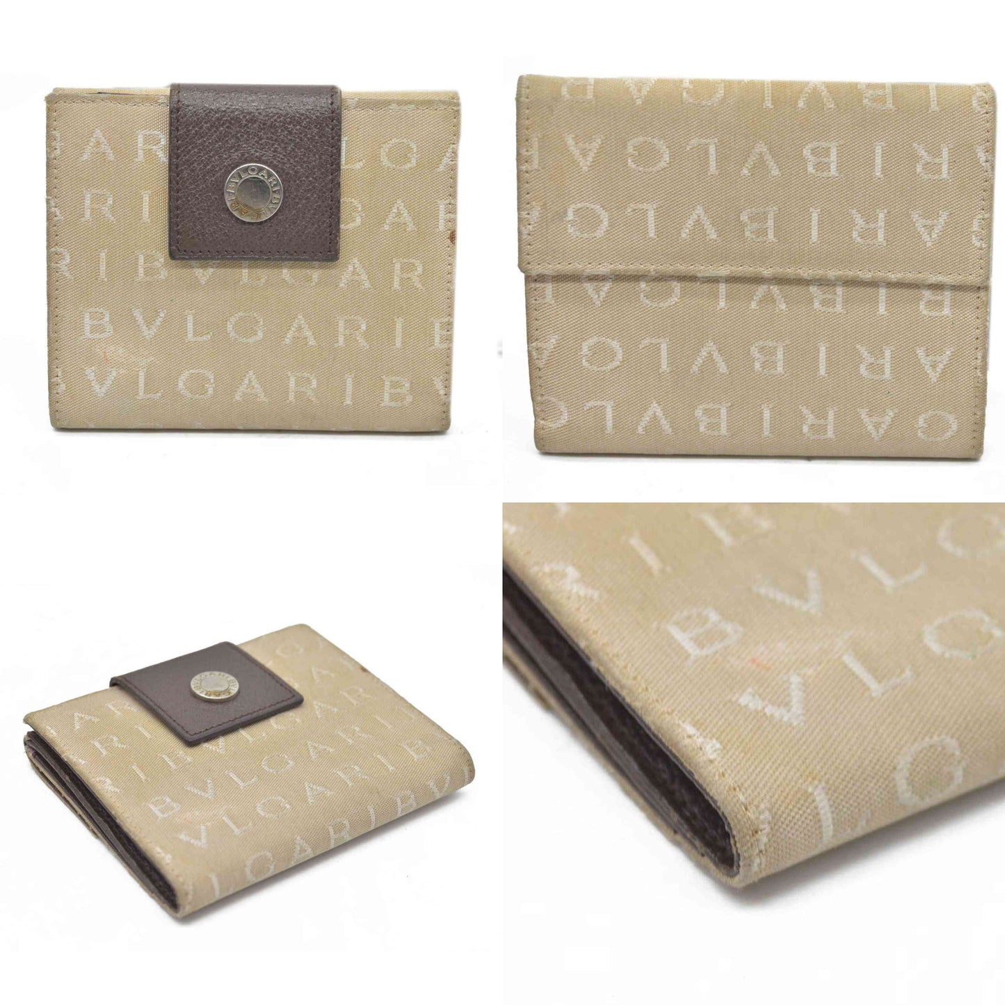 BVLGARI Logo Mania Canvas Bifold Wallet Beige