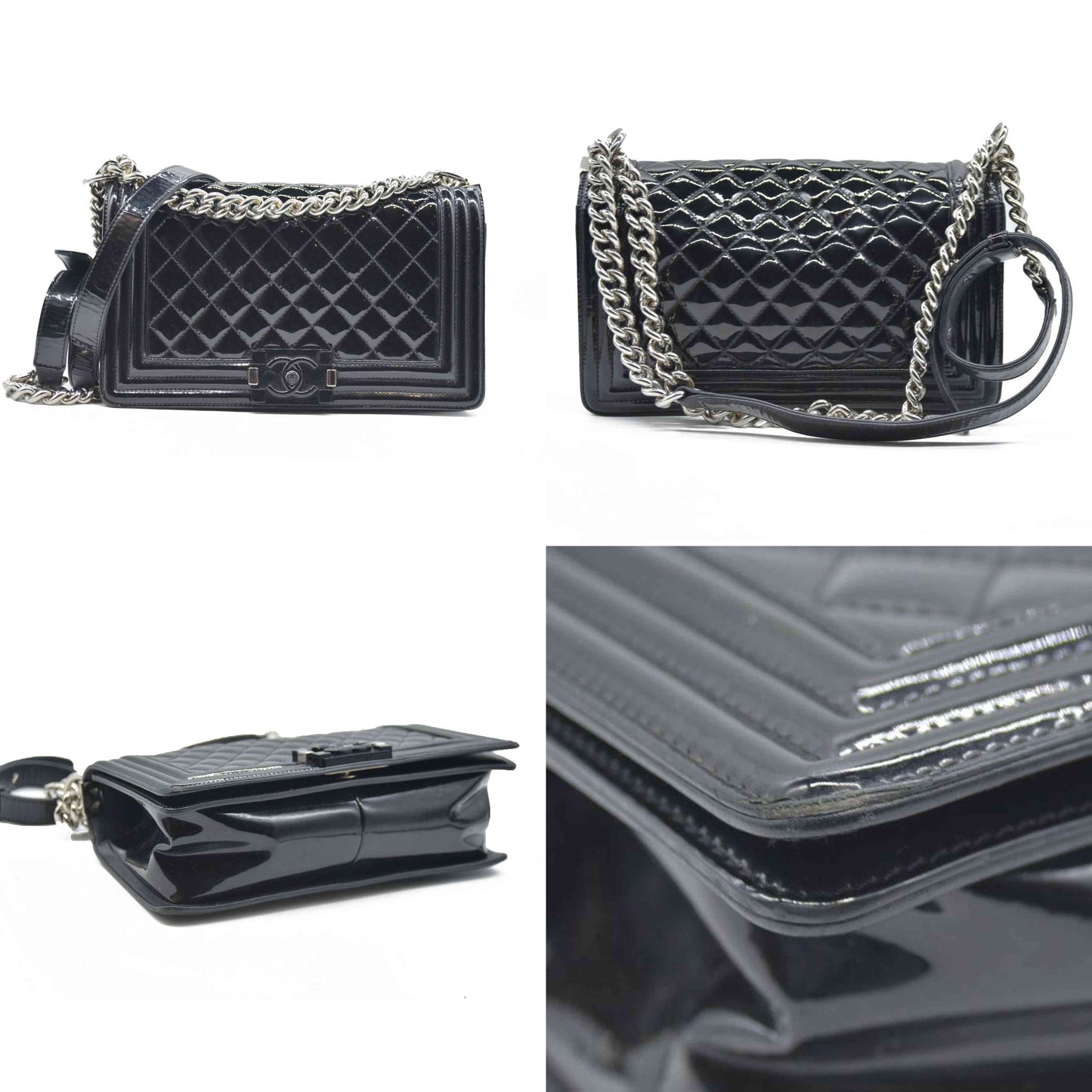 Chanel  Patent Calfskin Quilted Medium Plexiglass Boy Flap Black