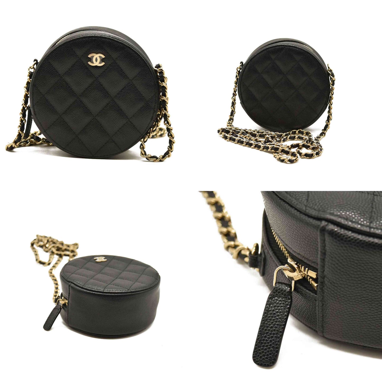 Chanel  Caviar Quilted Round Clutch With Chain Black 30*