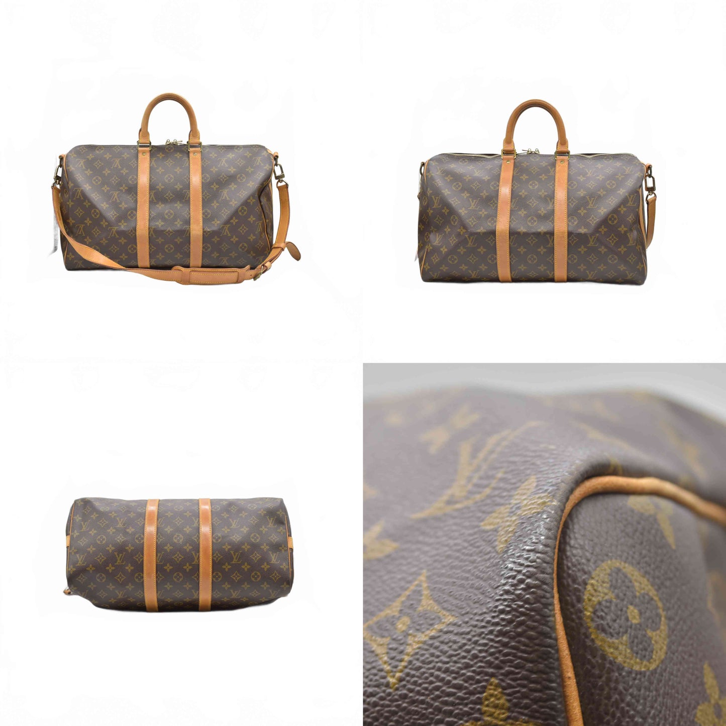 $2650 1991 Louis Vuitton LV Boston Bag Keepall Bandouliere 45 Brown Monogram MI0911