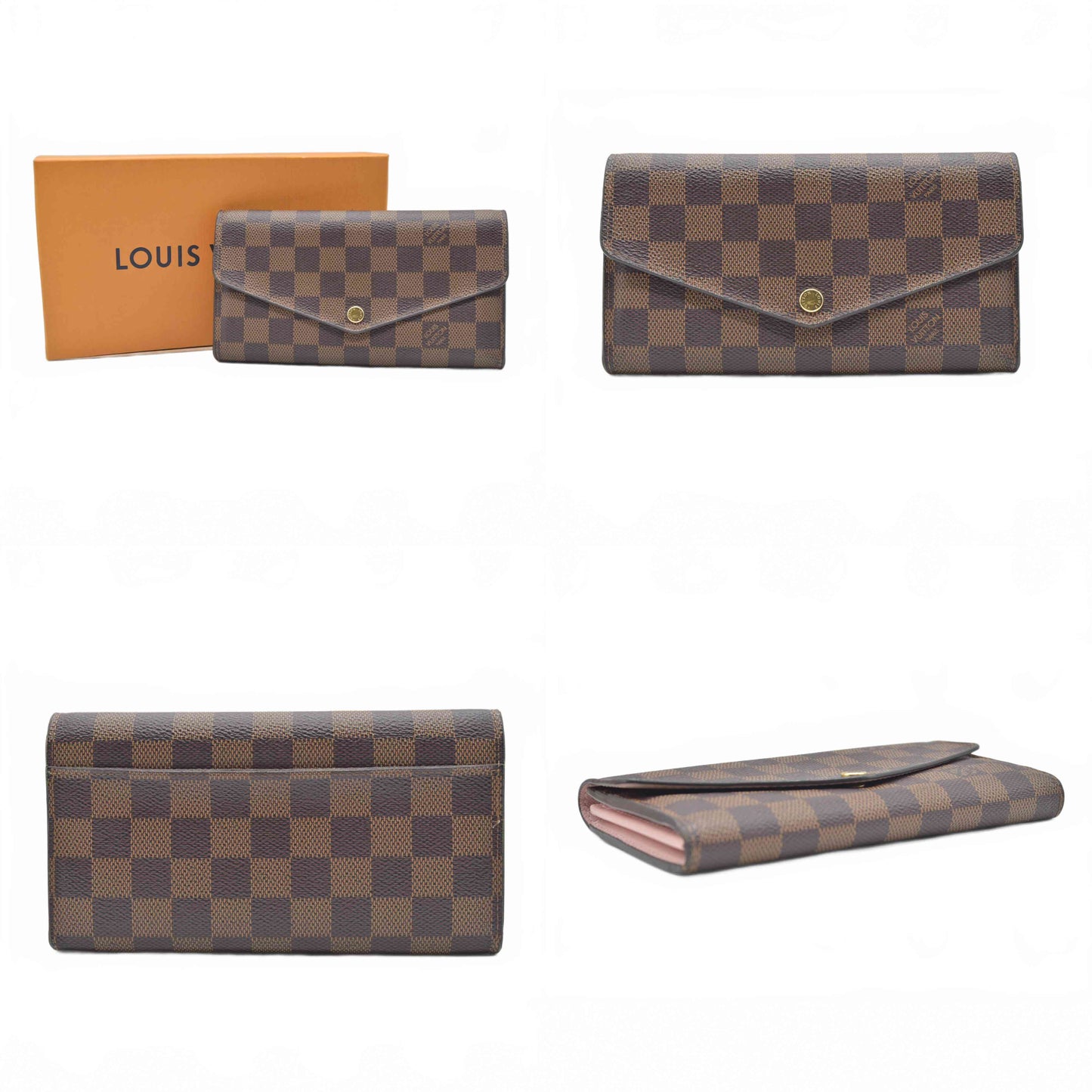 $775 2019 Louis Vuitton Damier Ebene Sarah Wallet NM Rose Ballerine CA4119