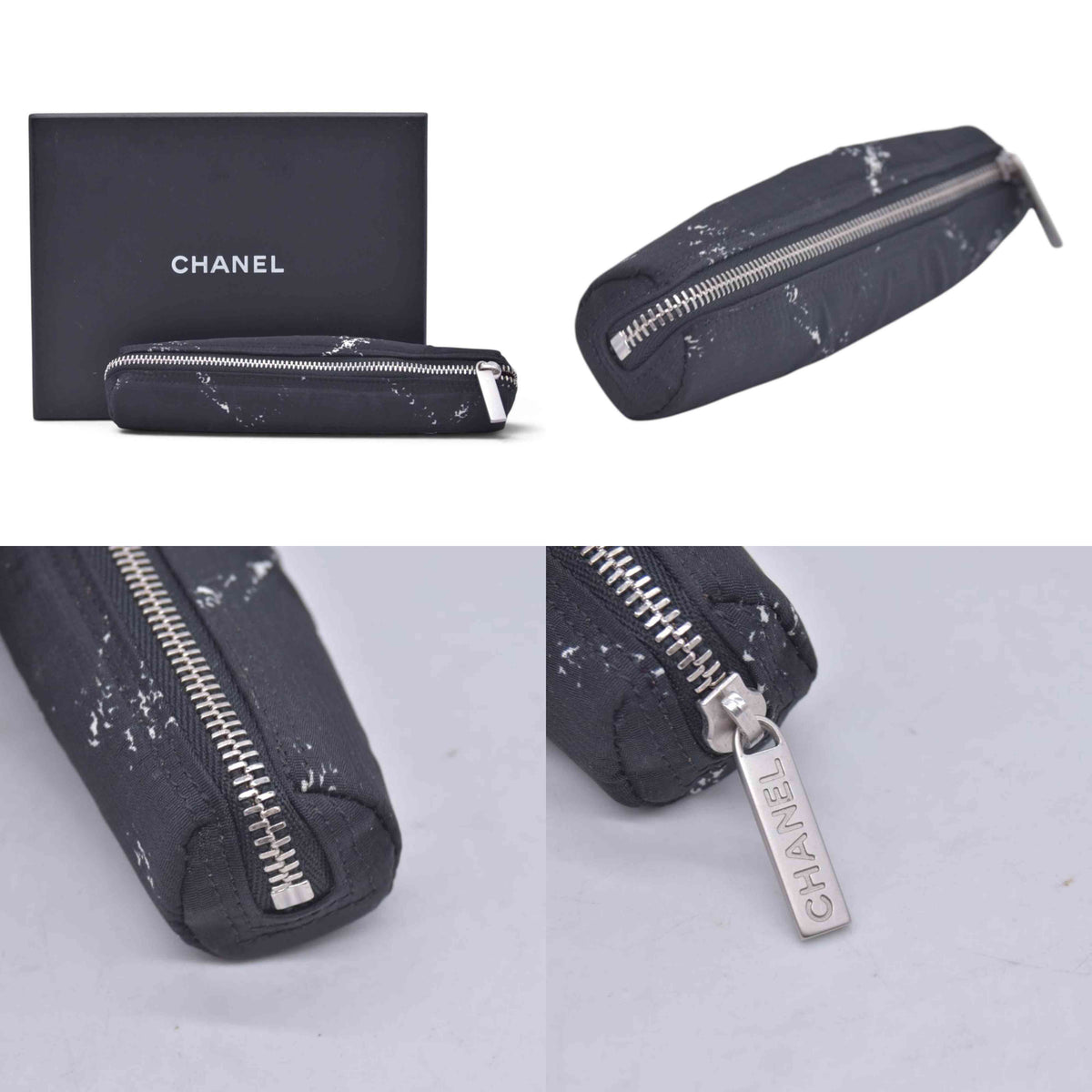$480 CHANEL Old Travel Line Pencil Case Cosmetic Pouch Black White CONSIGNMENT 10021626