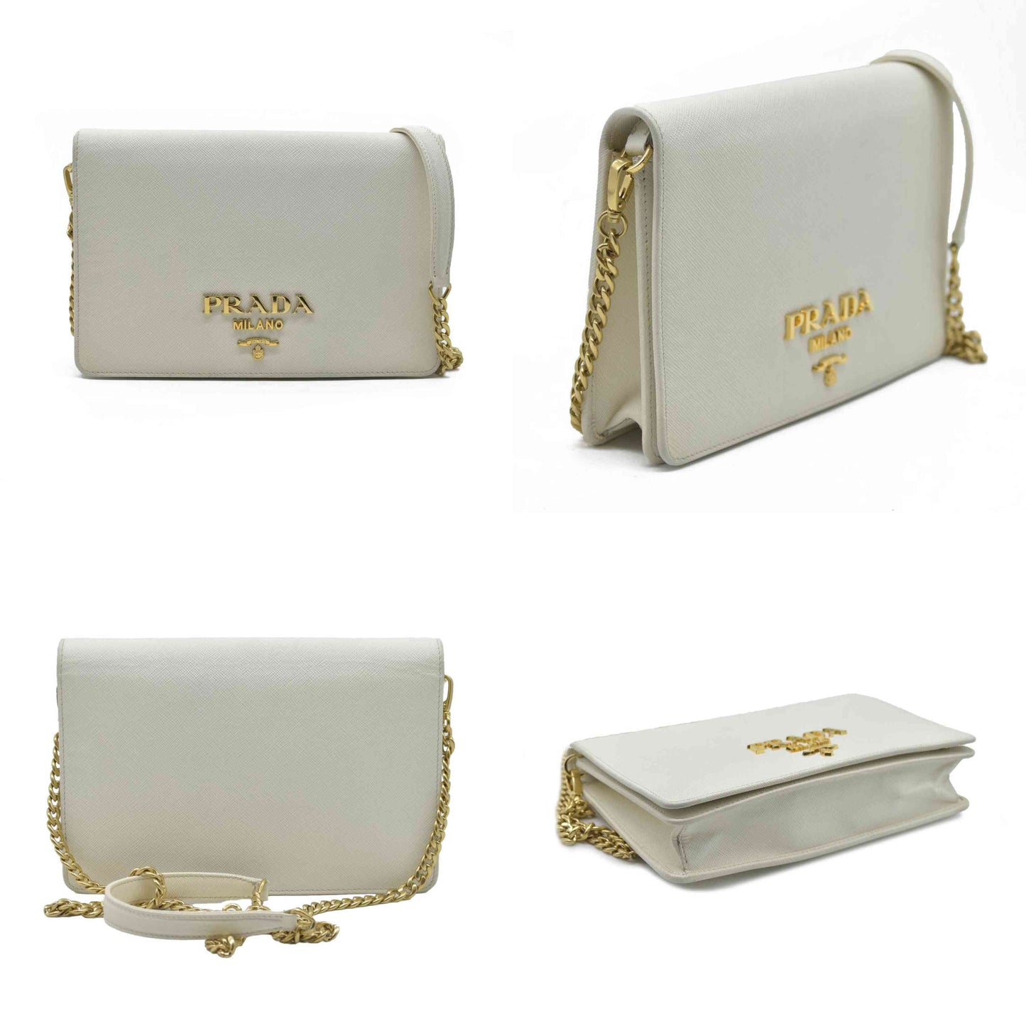 $2100 Prada White Saffiano Leather Mini Crossbody Flap Bag