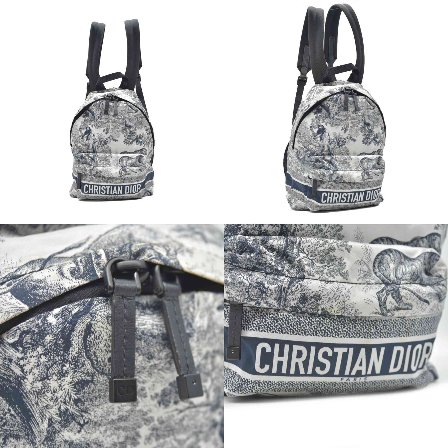 Christian Dior Nylon Technical Fabric Toile De Jouy Small Diortravel Backpack Blue