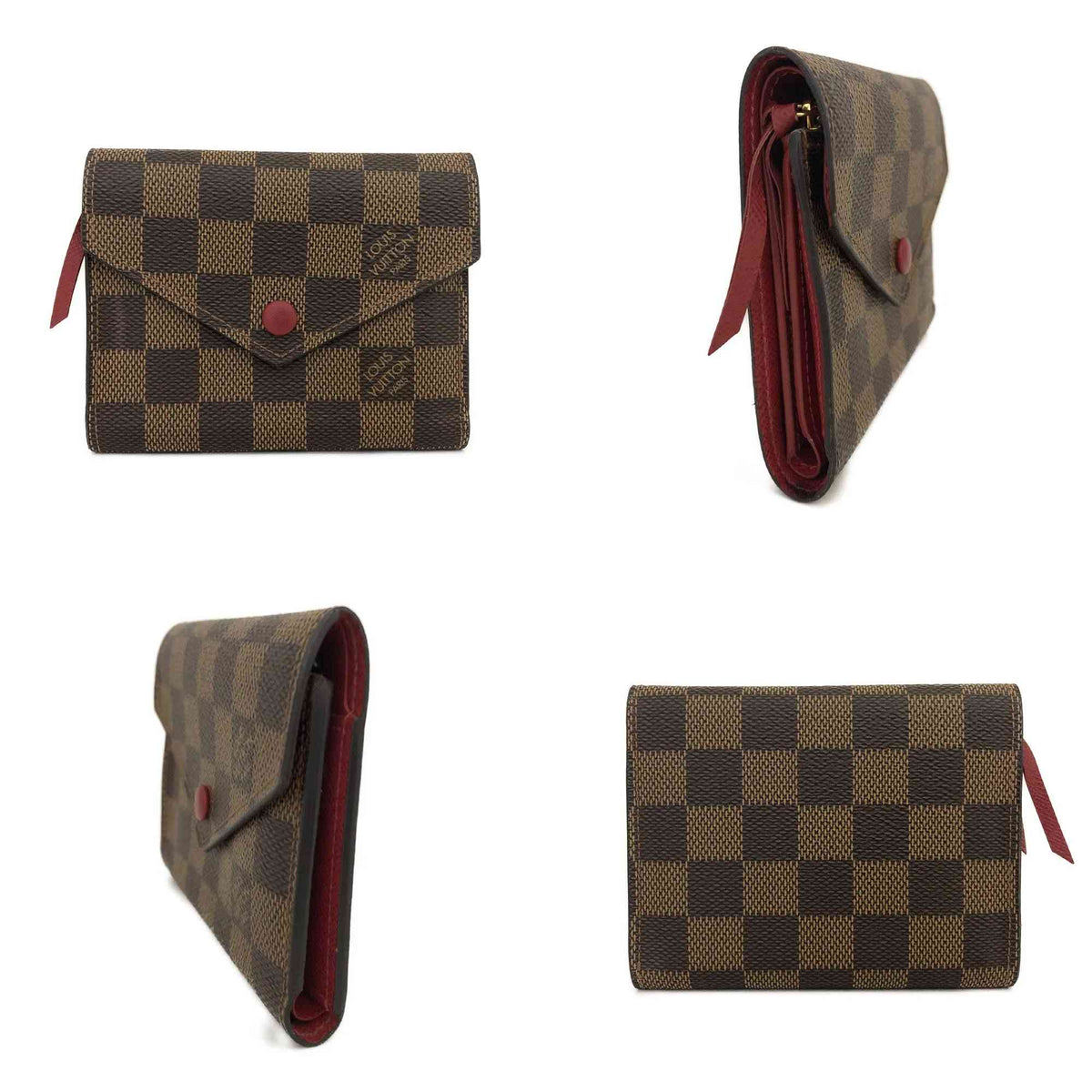 $605 2016 Louis Vuitton Damier Ebene Victorine Wallet Red SP3176