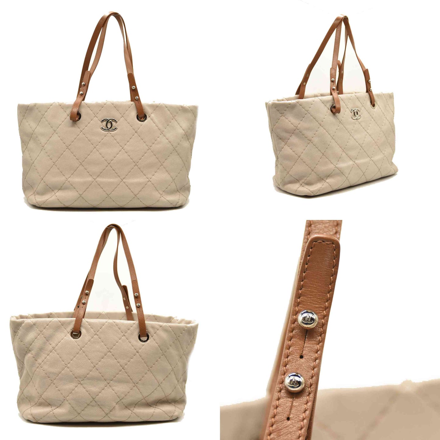 CHANEL Glazed Calfskin Large On The Road Tote Beige 15*