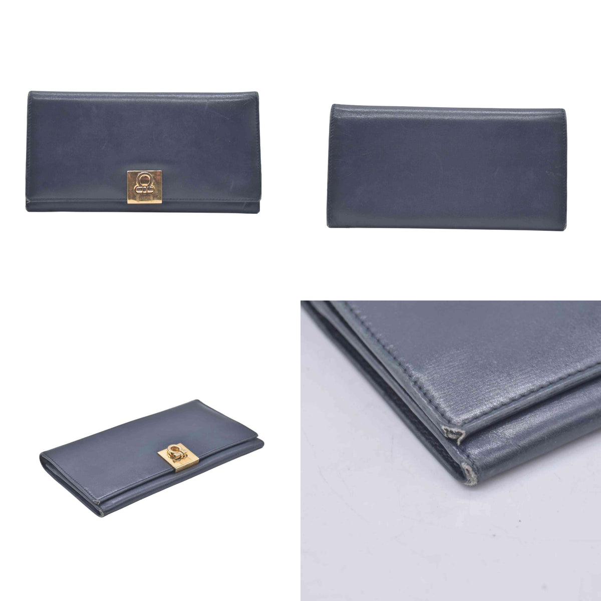$795 Salvatore Ferragamo Gancini Continental Wallet Black CONSIGNMENT 10020955