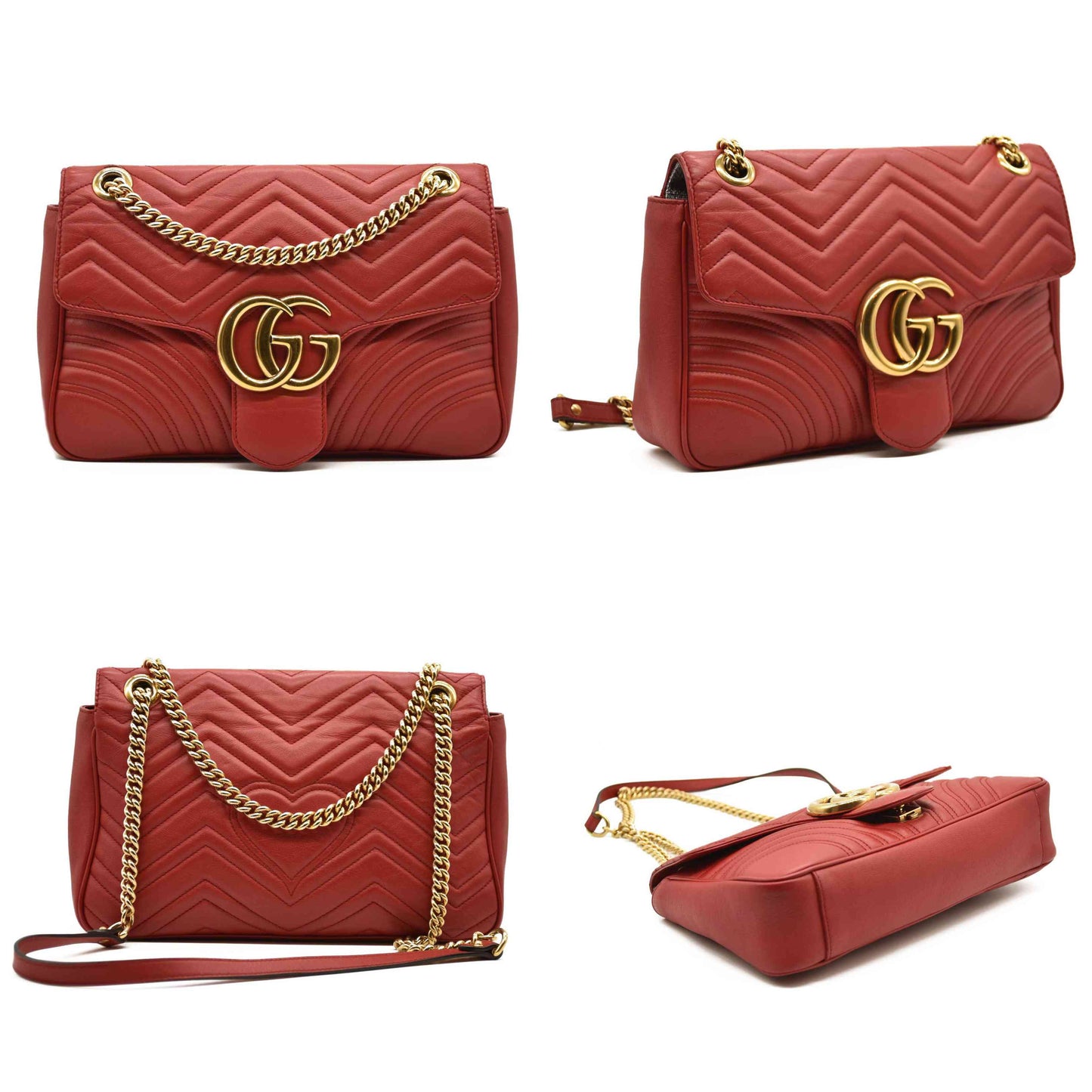 GUCCI Calfskin Matelasse Medium GG Marmont Shoulder Bag Hibiscus Red