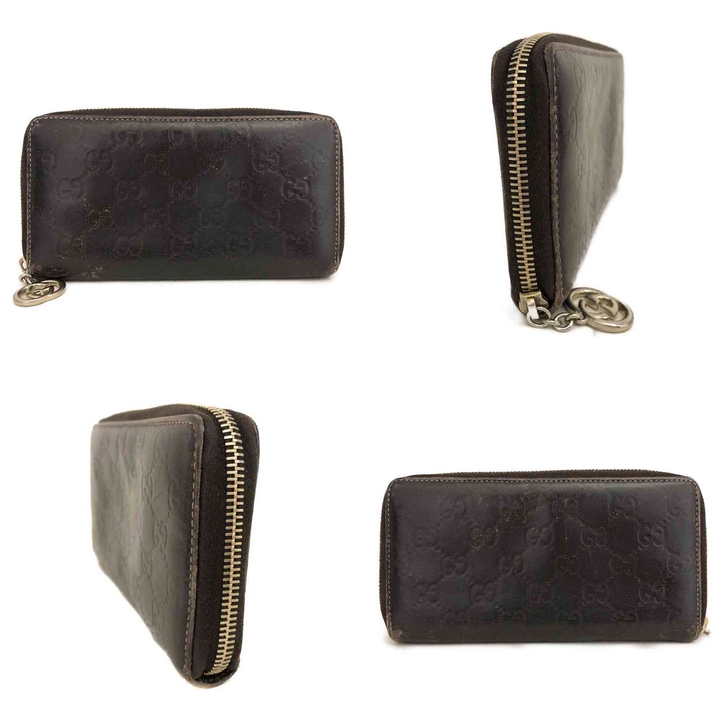 GUCCI Ssima Interlocking G GG Logo Leather Zip Around Long Wallet