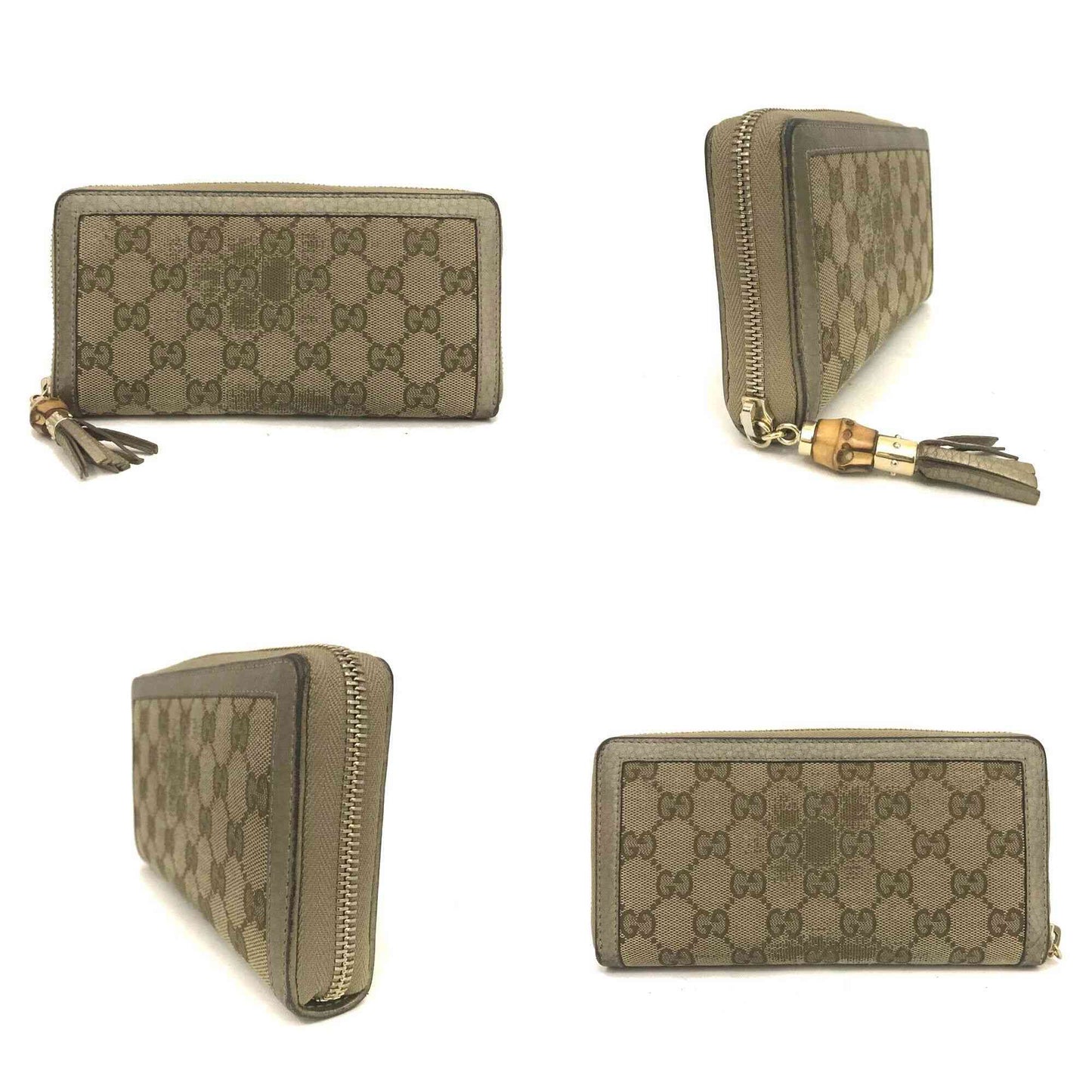 Gucci  Monogram Bamboo Tassel Zip Around Wallet Gold