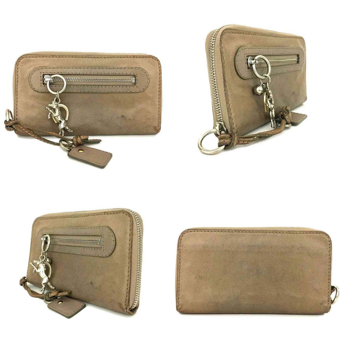 Chloe Kerala Horse Charm Leather Zip Around Long Wallet Purse Beige