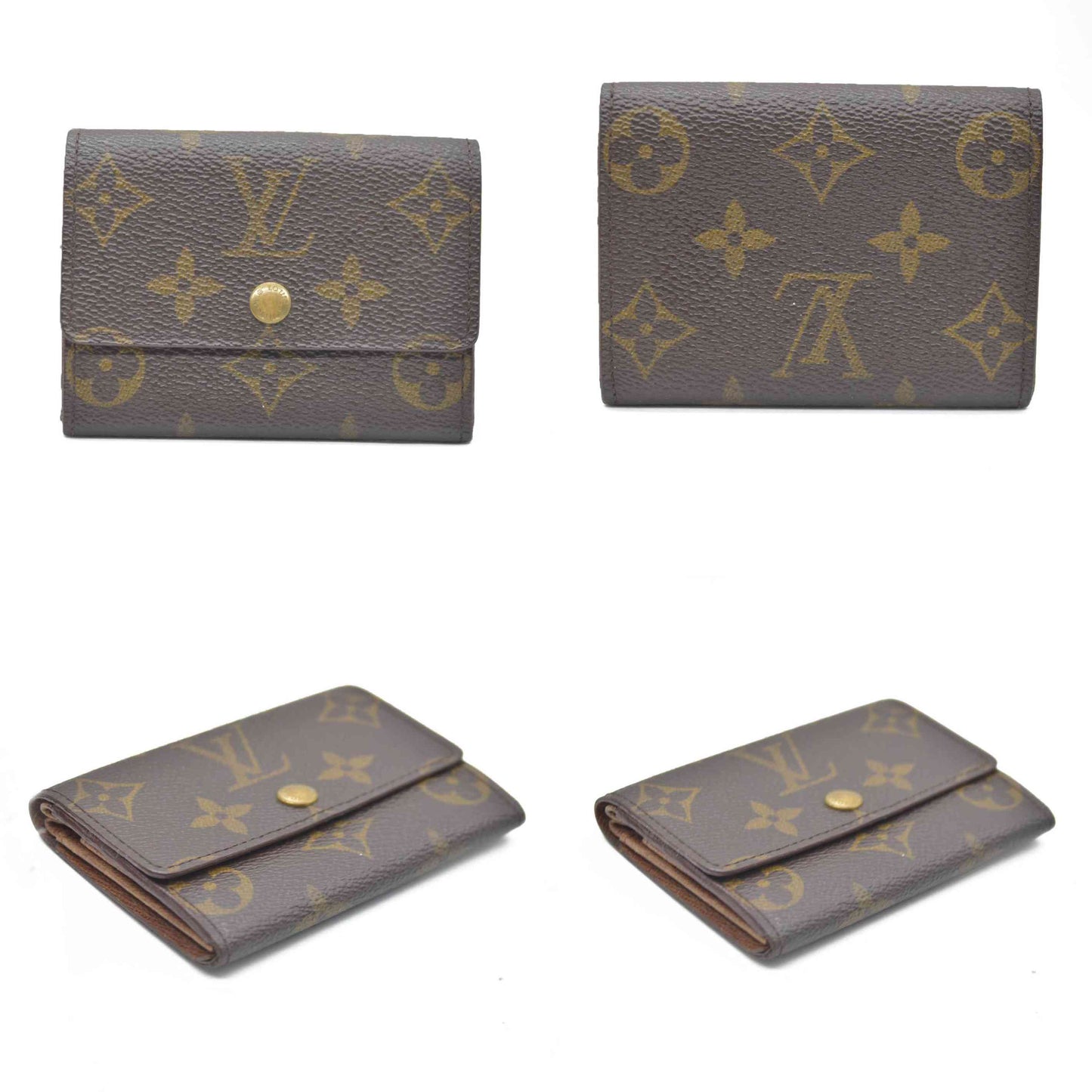 Louis Vuitton Monogram Porte Monnaie Plat Coin Purse Wallet Brown