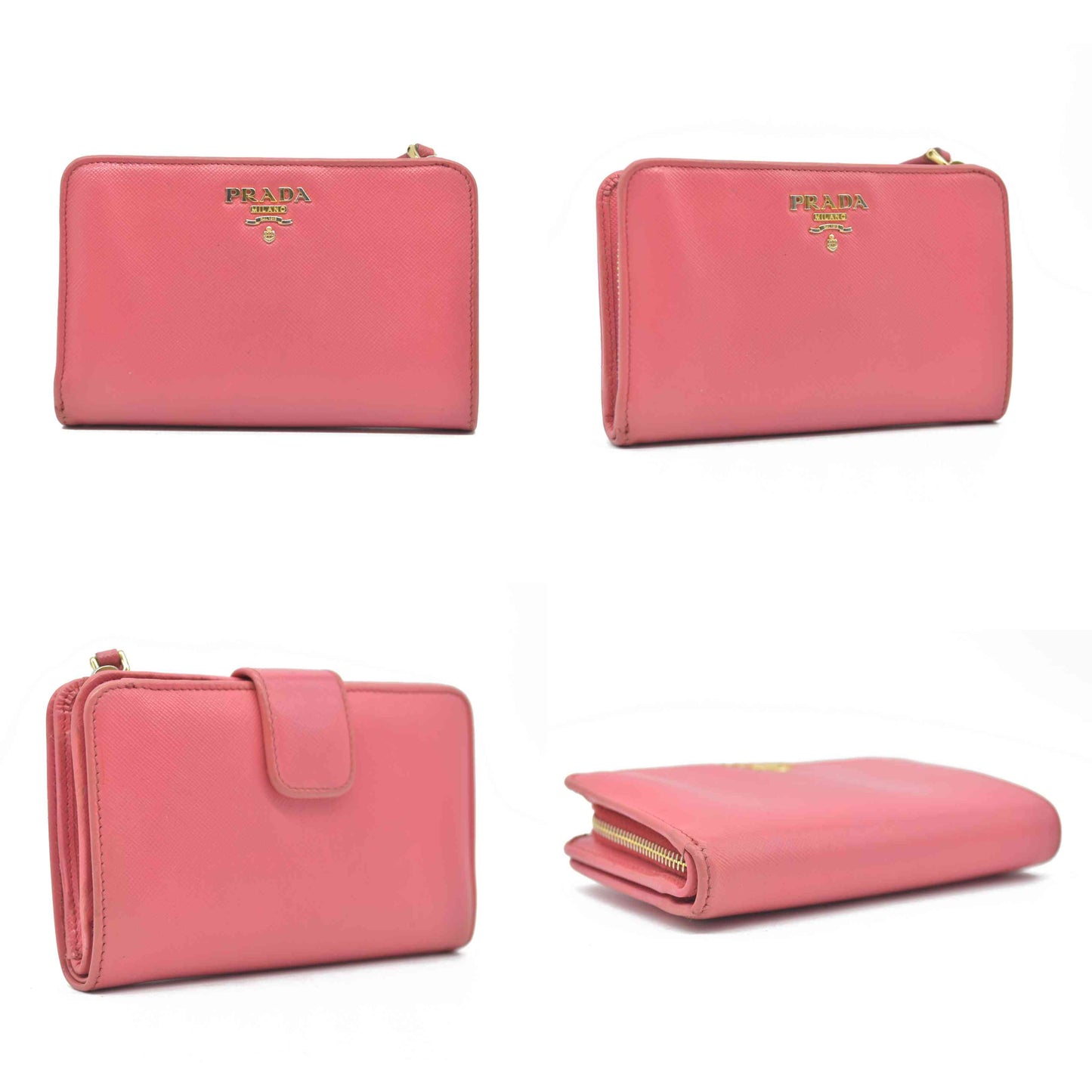 $560 Prada Saffiano Metal Compact Wallet Geranio