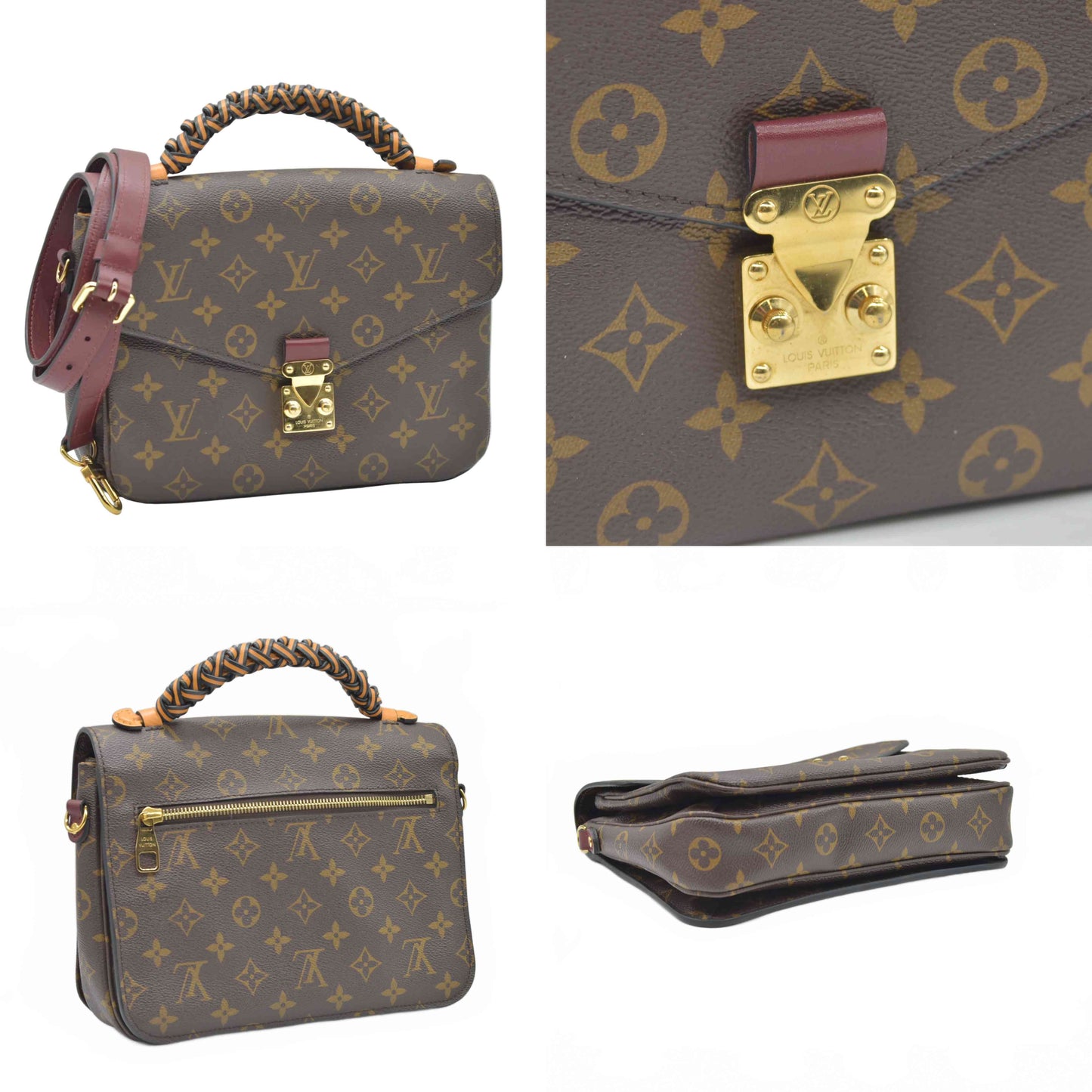 $2760 2019 Louis Vuitton Monogram Braided Pochette Metis Safran DU2109
