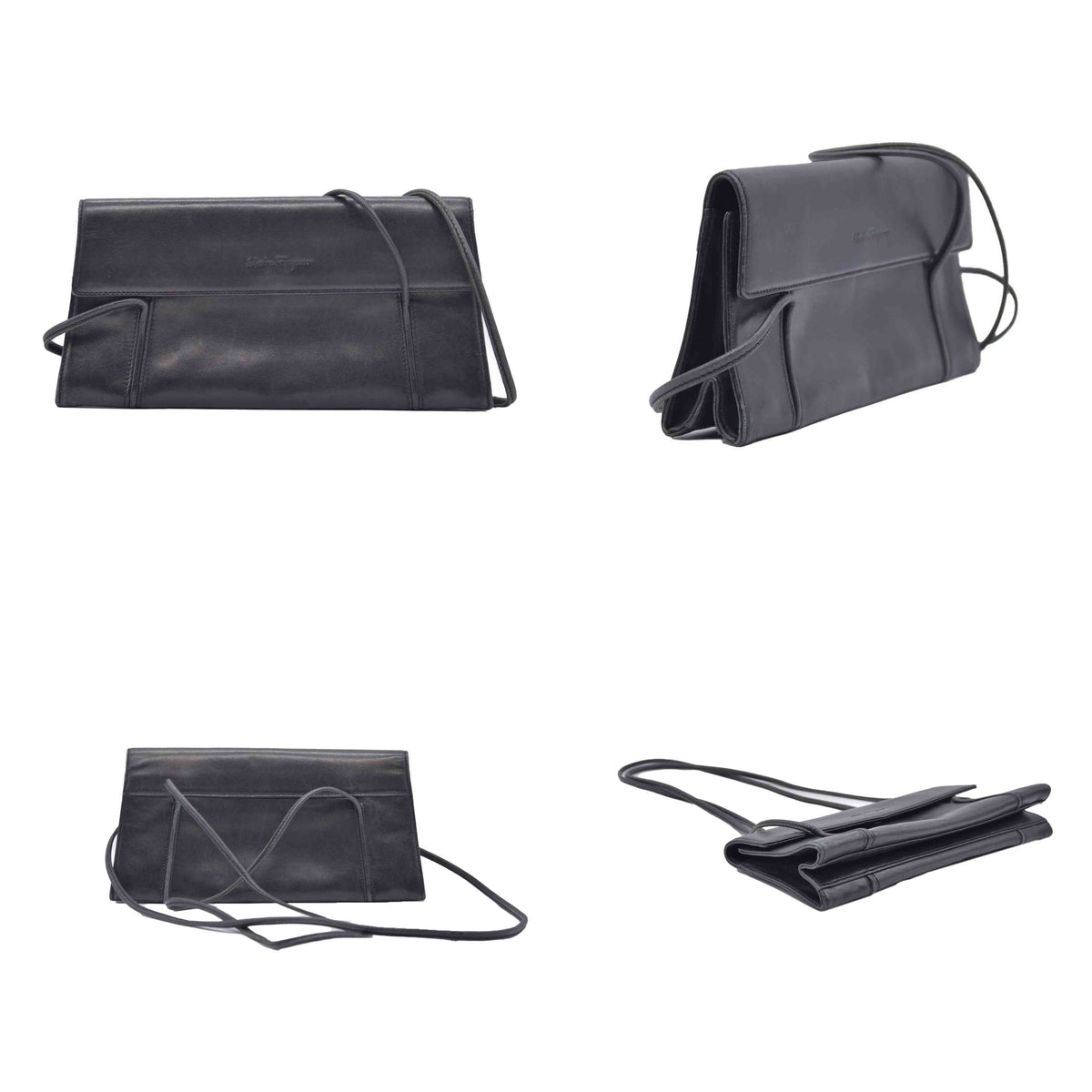 $850 SALVATORE FERRAGAMO Smooth Calfskin Logo Flap Crossbody Bag Black CONSIGNMENT 10021196