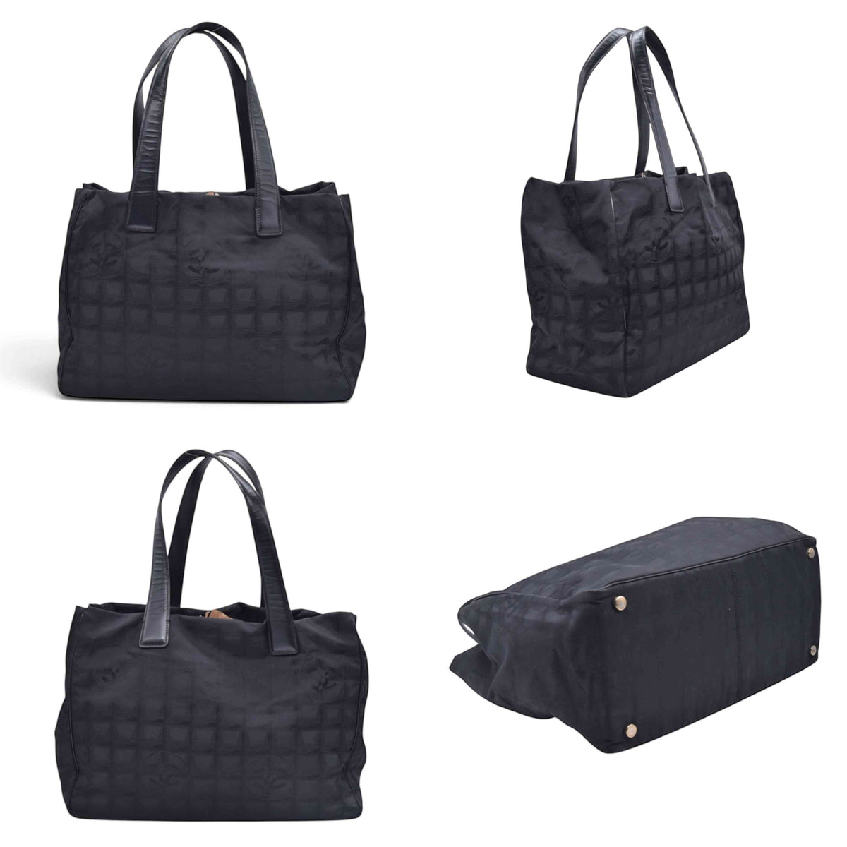 $1150 CHANEL Travel Line Jacquard Canvas Tote Bag Black CONSIGNMENT 10021352