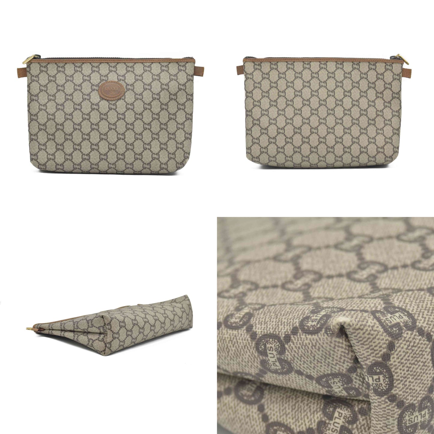 $880 Gucci GG Gucci Plus PVC Leather Pouch Clutch Bag