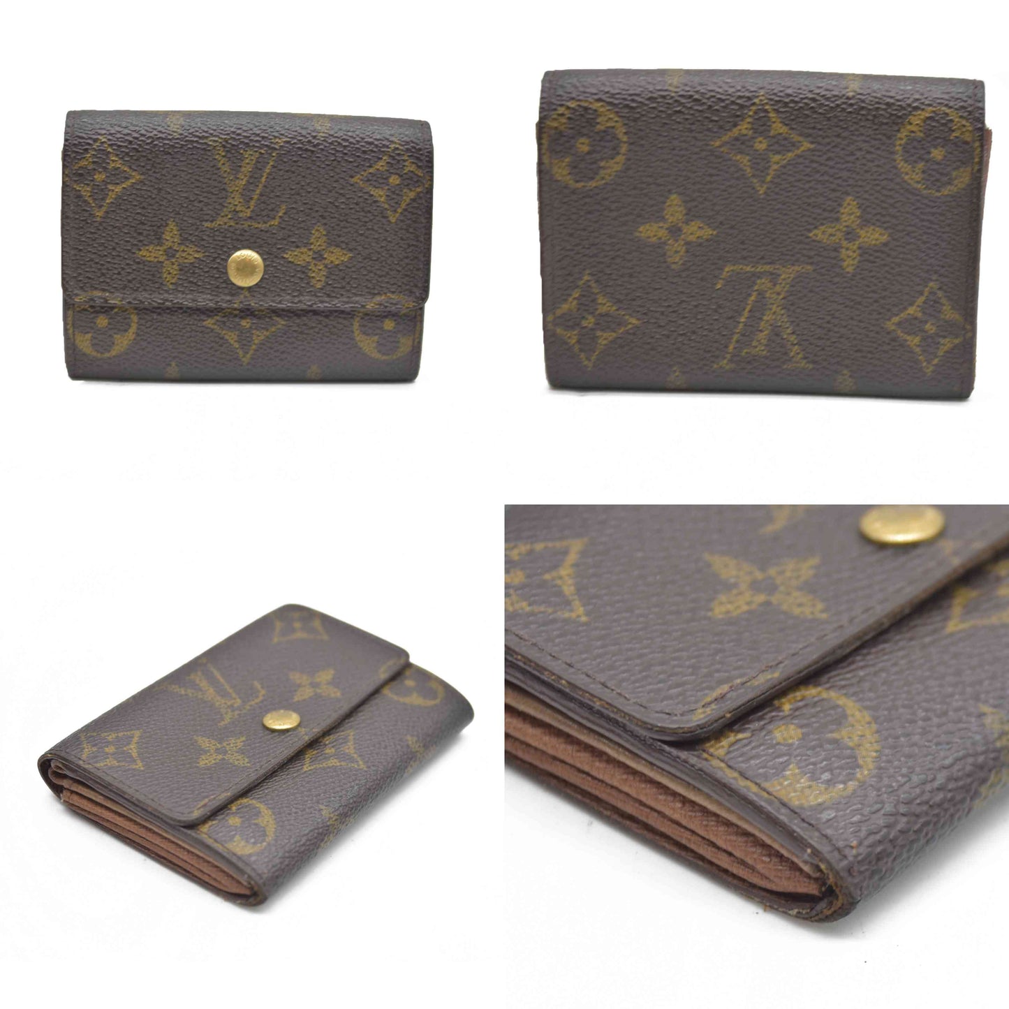 AUCTION $430 Louis Vuitton Monogram Porte Monnaie Plat Coin Purse Wallet Brown MI1917