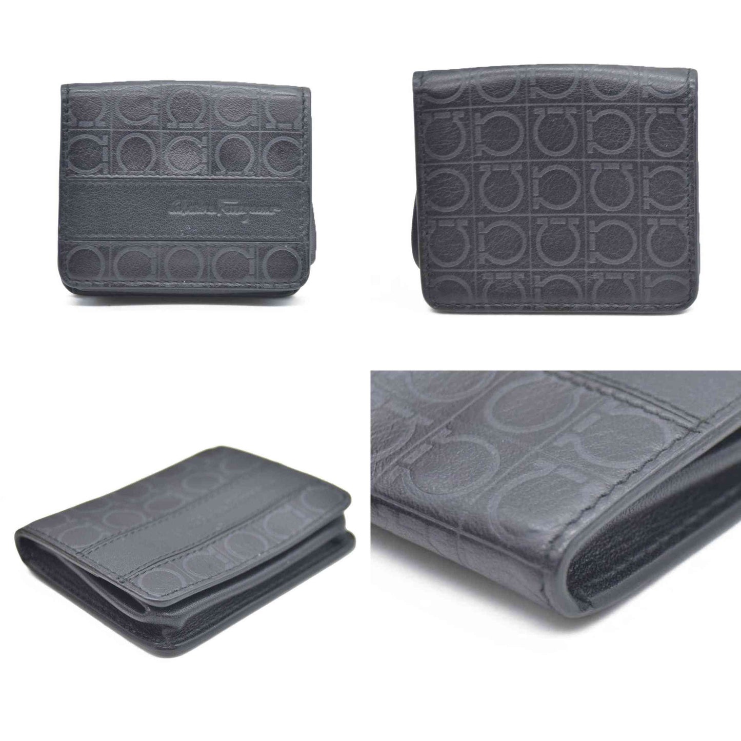 Salvatore Ferragamo Gancini Leather Coin Purse Wallet Black