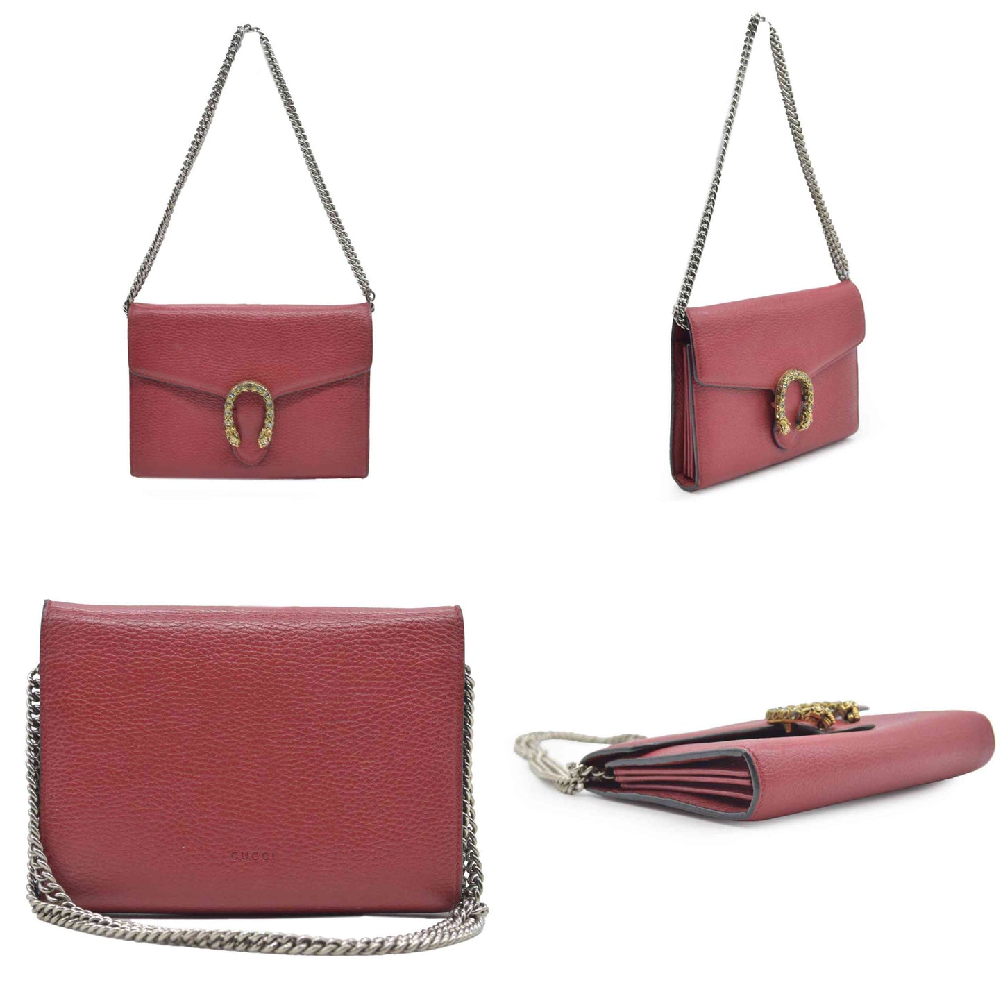 $1800 Gucci Leather Dionysus Wallet On Chain Mini Red Leather