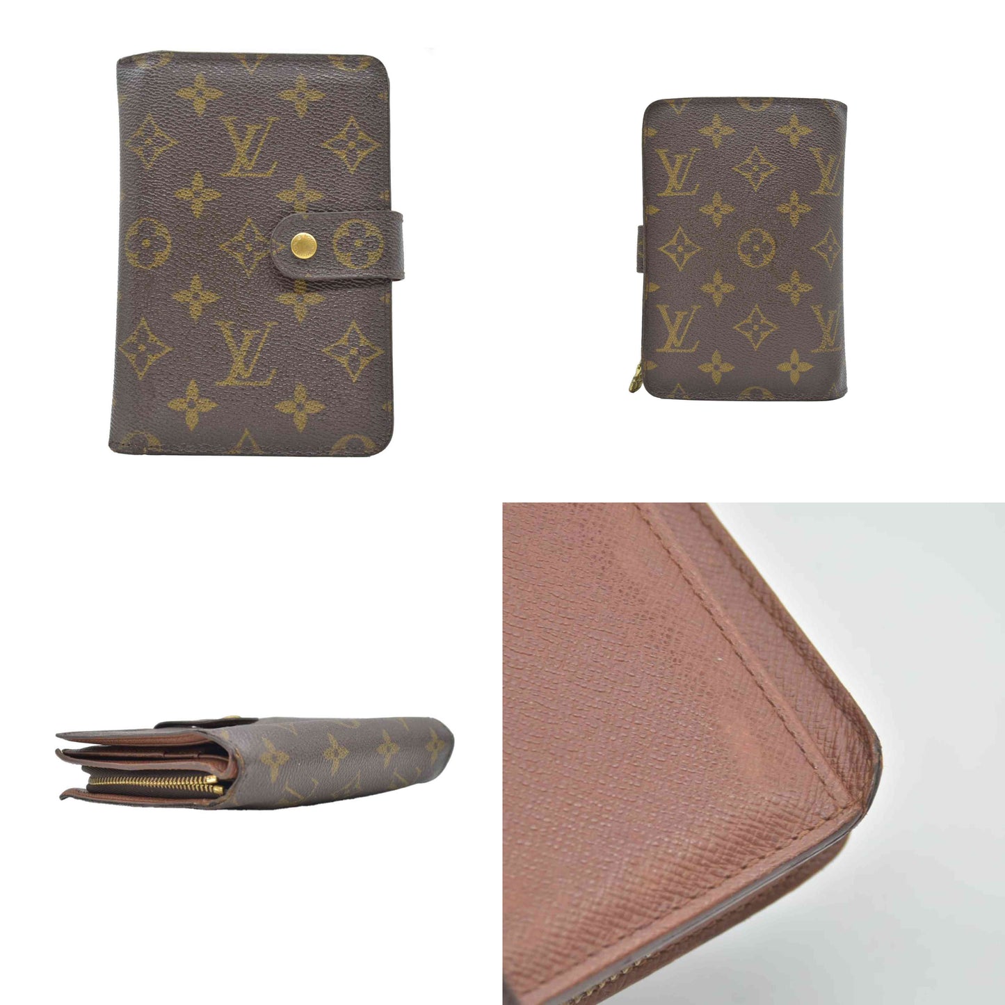 $750 Louis Vuitton Monogram Porte Papier Zippe Bifold Wallet Brown SP0030