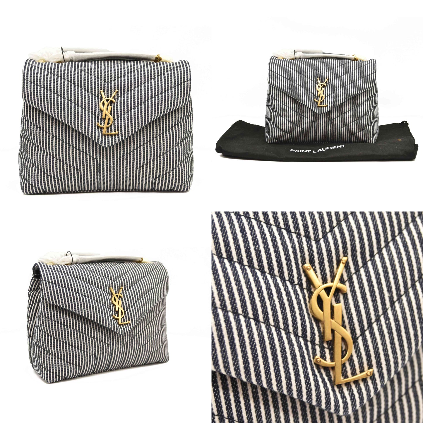 NEW Saint Laurent Loulou Small in Striped Denim Shoulder Bag Monogram