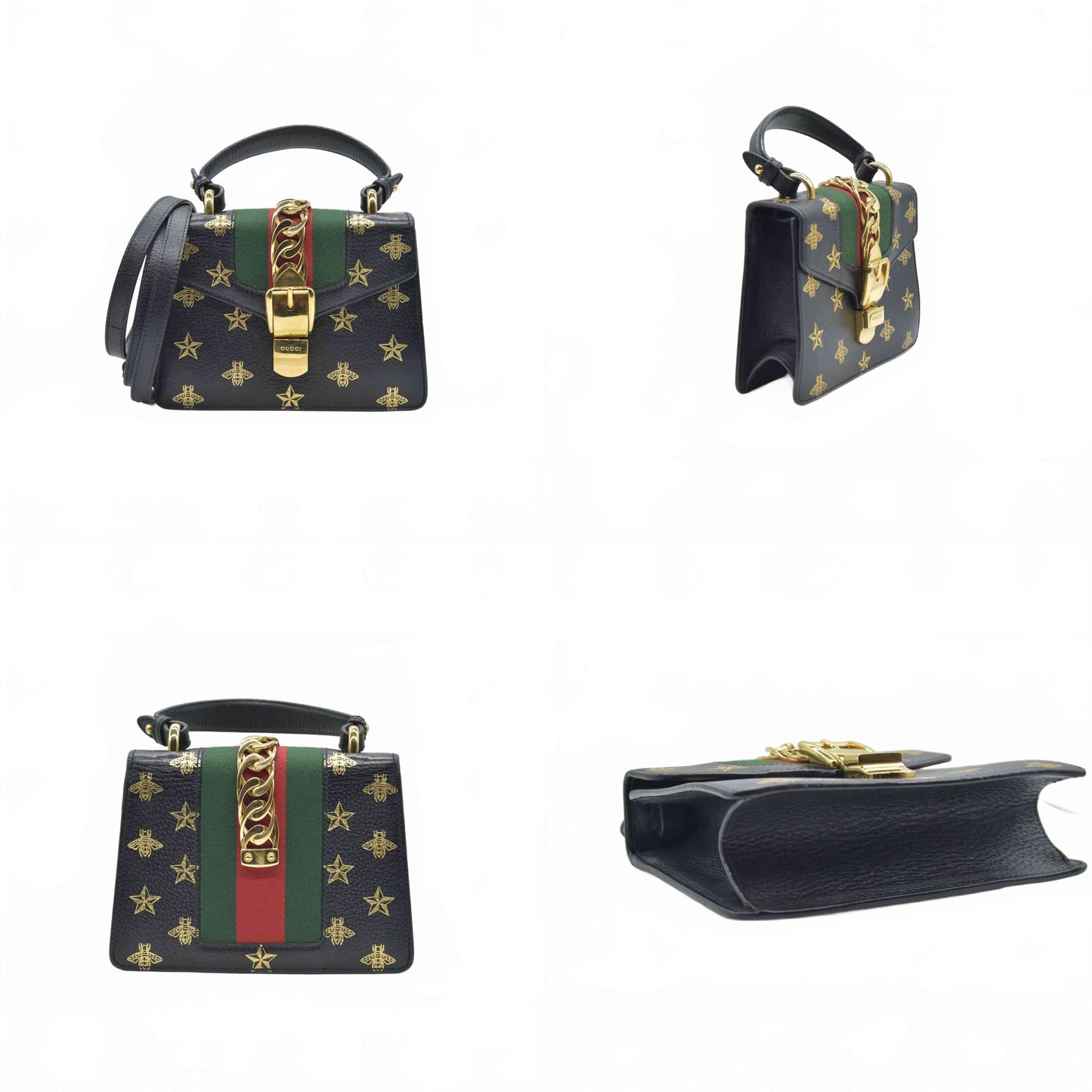 $2590 Gucci Calfskin Small Sylvie Shoulder Bag Black