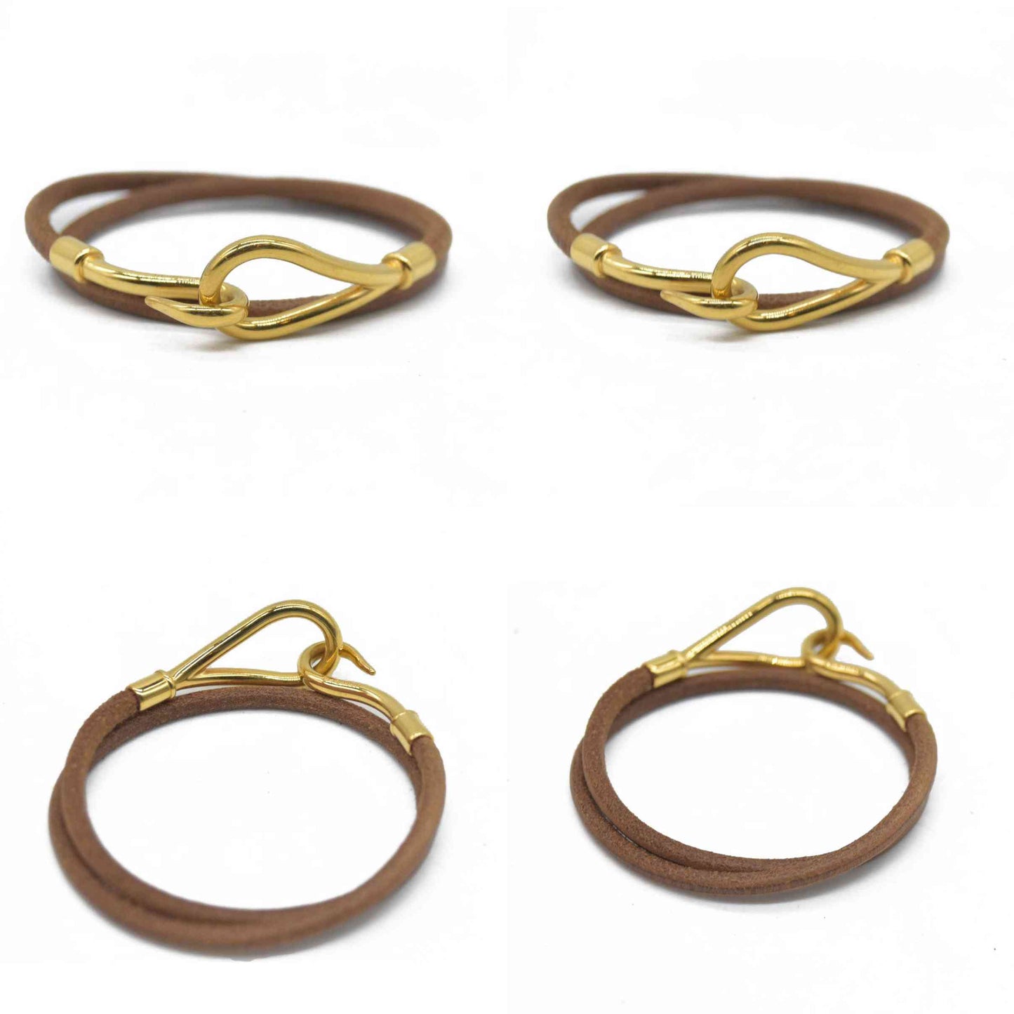 $435 Hermès Leather Jumbo Hook Double Tour Wrap Bracelet