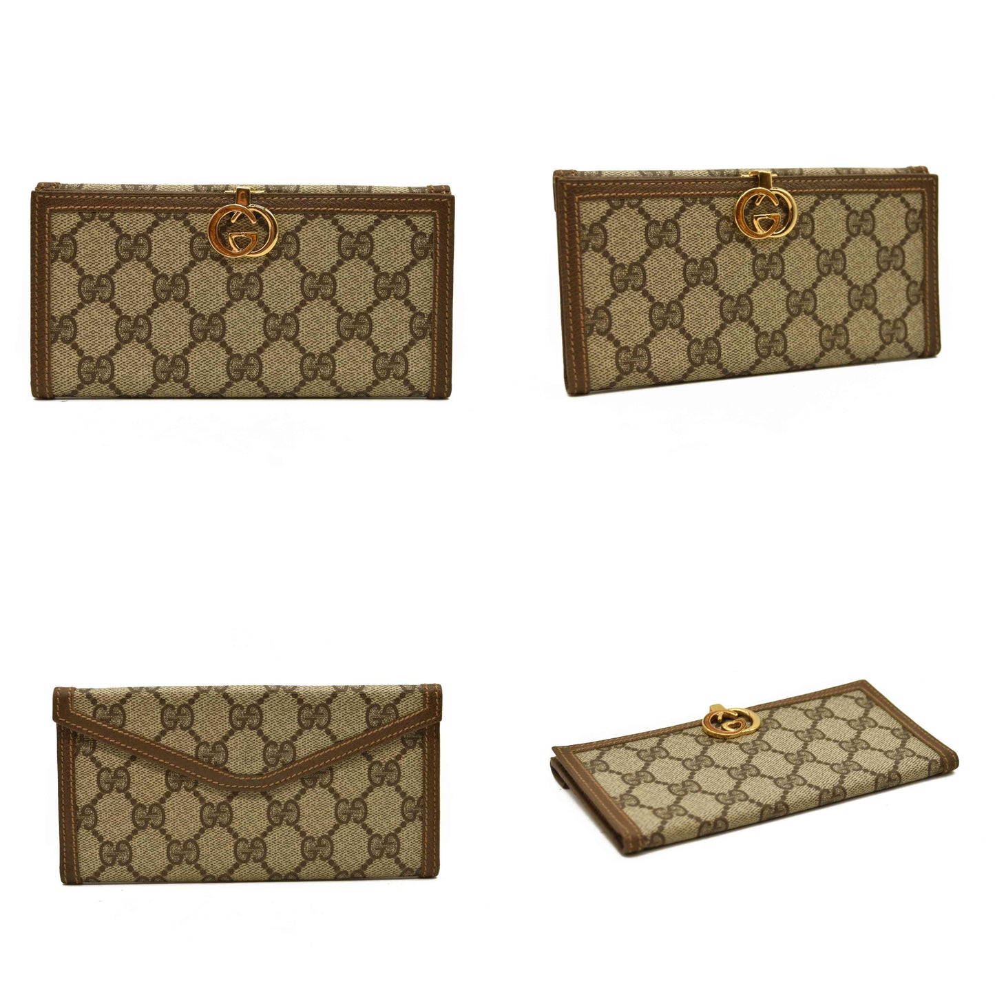 GUCCI Interlocking G GG Logo PVC Long Bifold Wallet Beige Green
