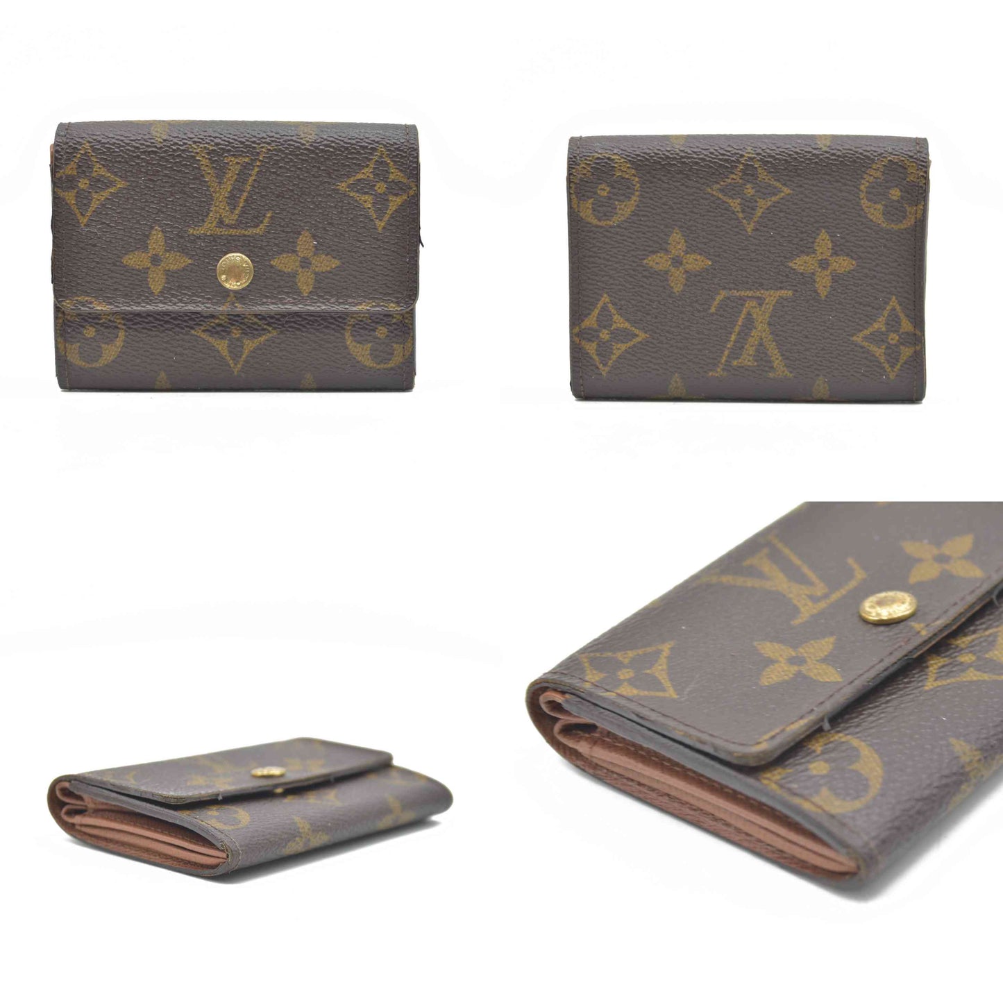 $345 Louis Vuitton Monogram Porte Monnaie Plat Coin Purse Wallet Brown MI0099 2009