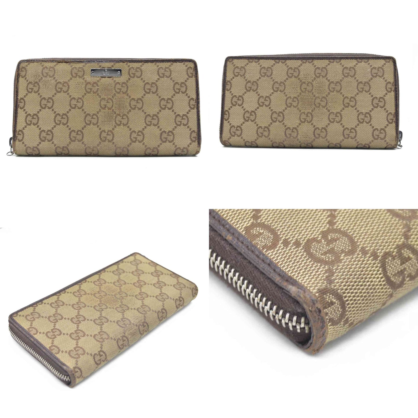 Gucci  Monogram Metal Bar Zip Around Wallet Dark Brown
