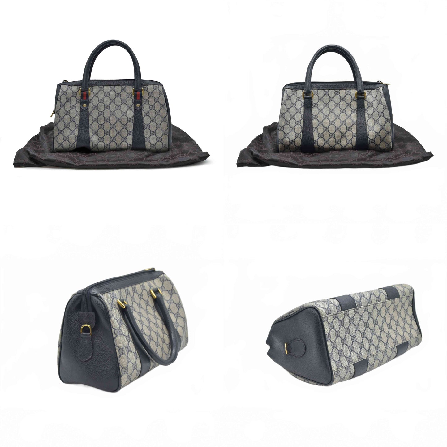 $950 Gucci Vintage GG Monogram Supreme Boston Handbag PVC Leather CONSIGNMENT