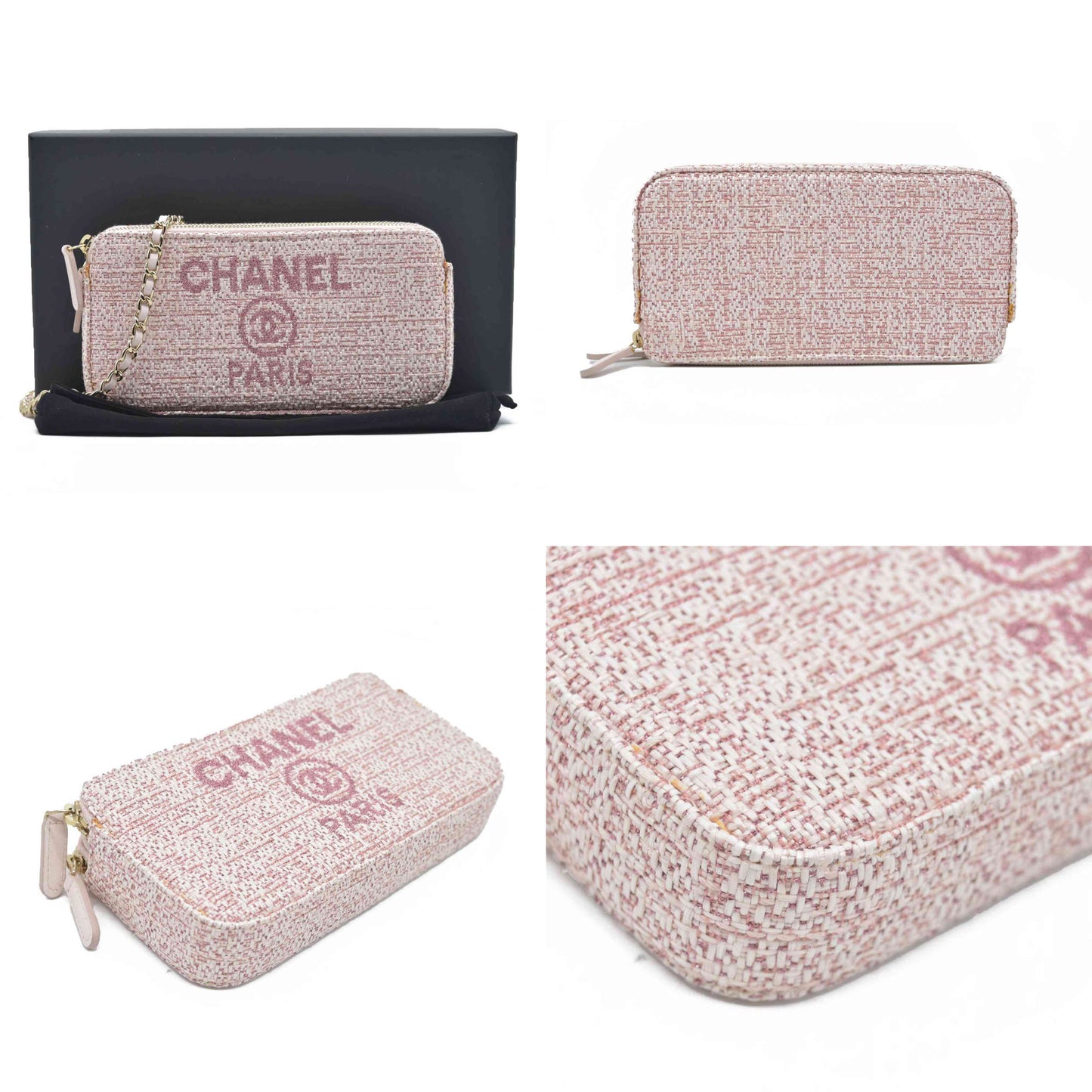 $4500 Chanel  Canvas Small Deauville Clutch With Chain Pink
