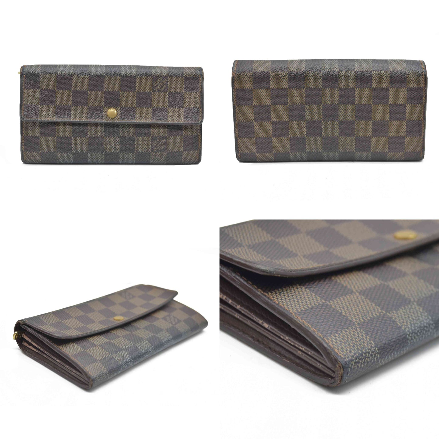 AUCTION $725 Louis Vuitton Damier Porte Feuille Sarah Long Bifold Wallet Brown CA0037