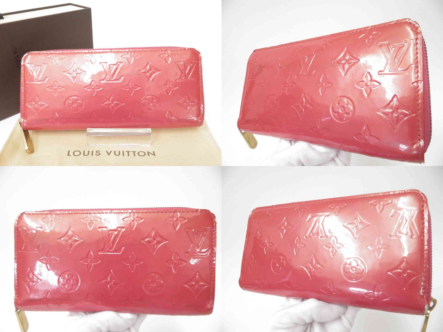 $970 Louis Vuitton Vernis Zippy Wallet Rose Litchi
