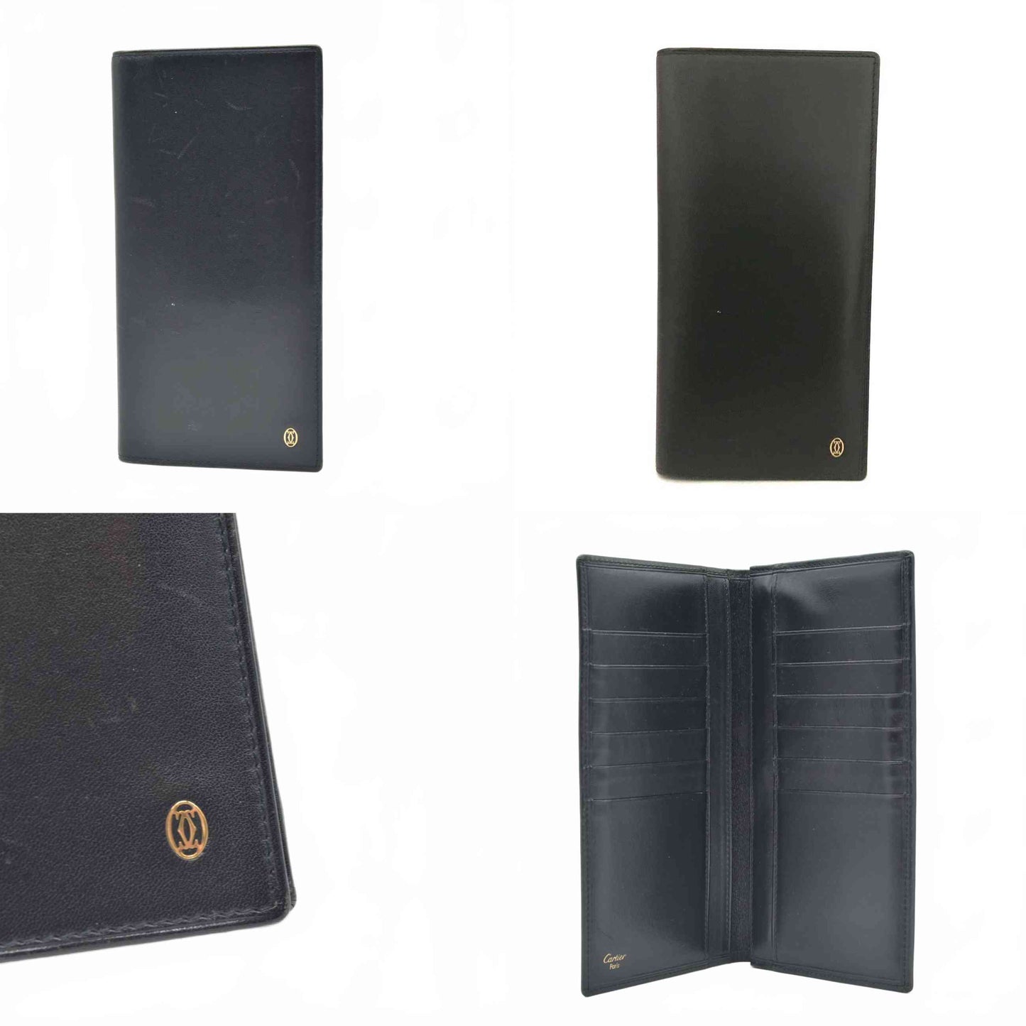 $800 Pasha de Cartier Leather Long Bifold Wallet Black