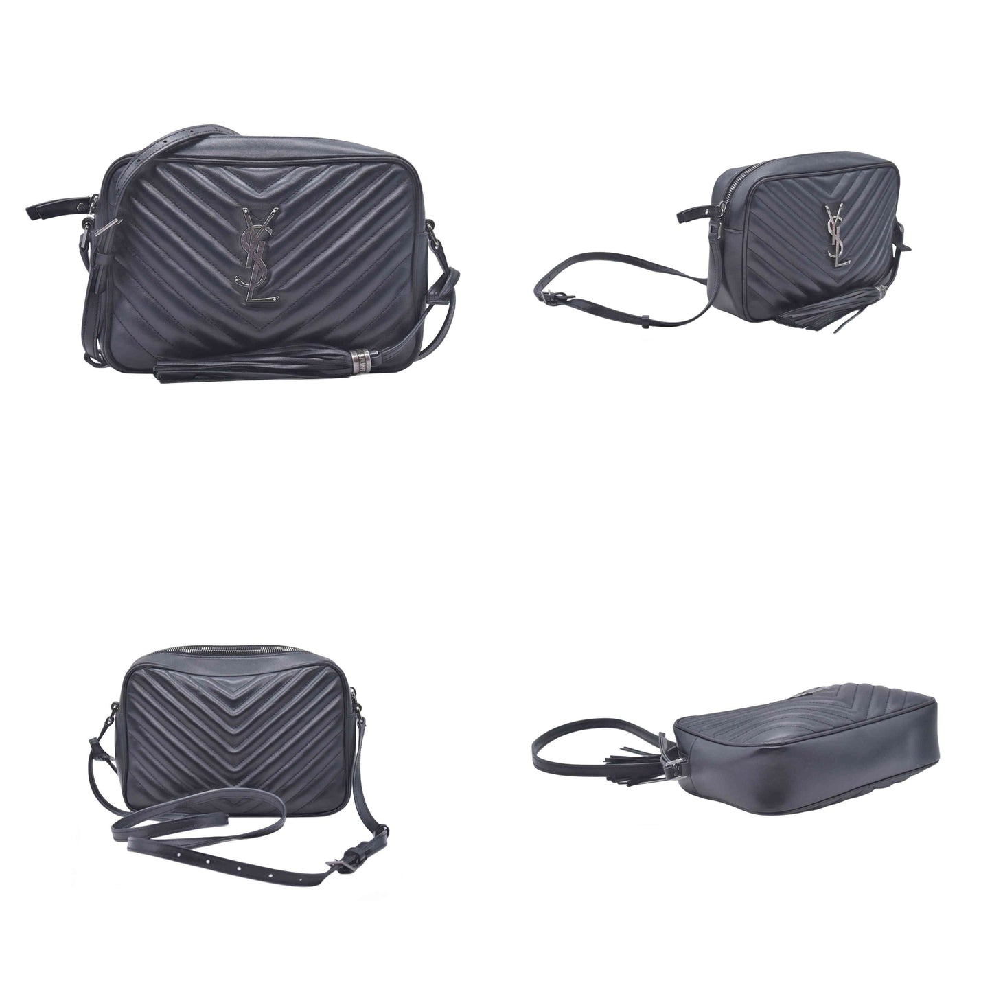 $1950 Saint Laurent Calfskin Matelasse Monogram Lou Camera Bag Black