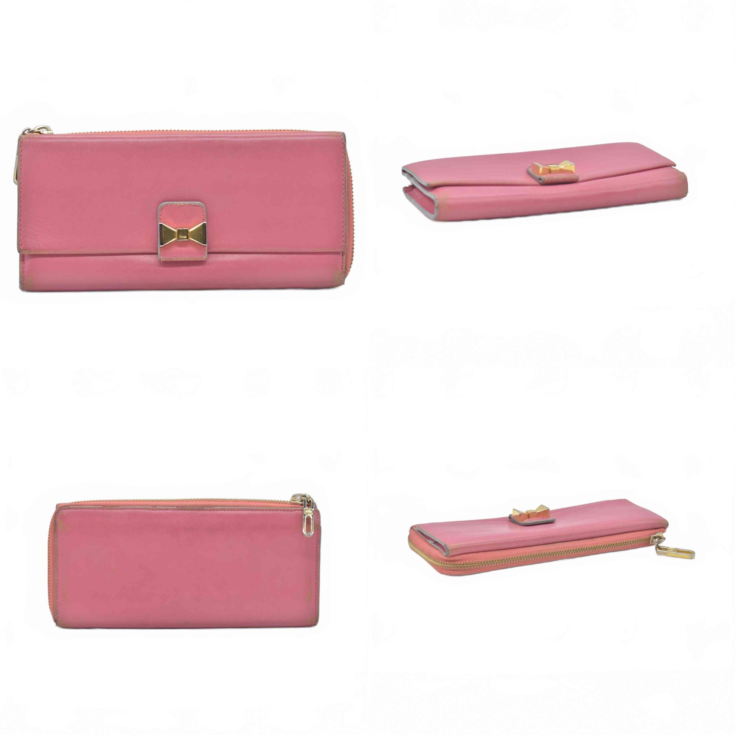 $590 Chloe Bobbie Ribbon Leather Zippy Long Wallet Purse Pink