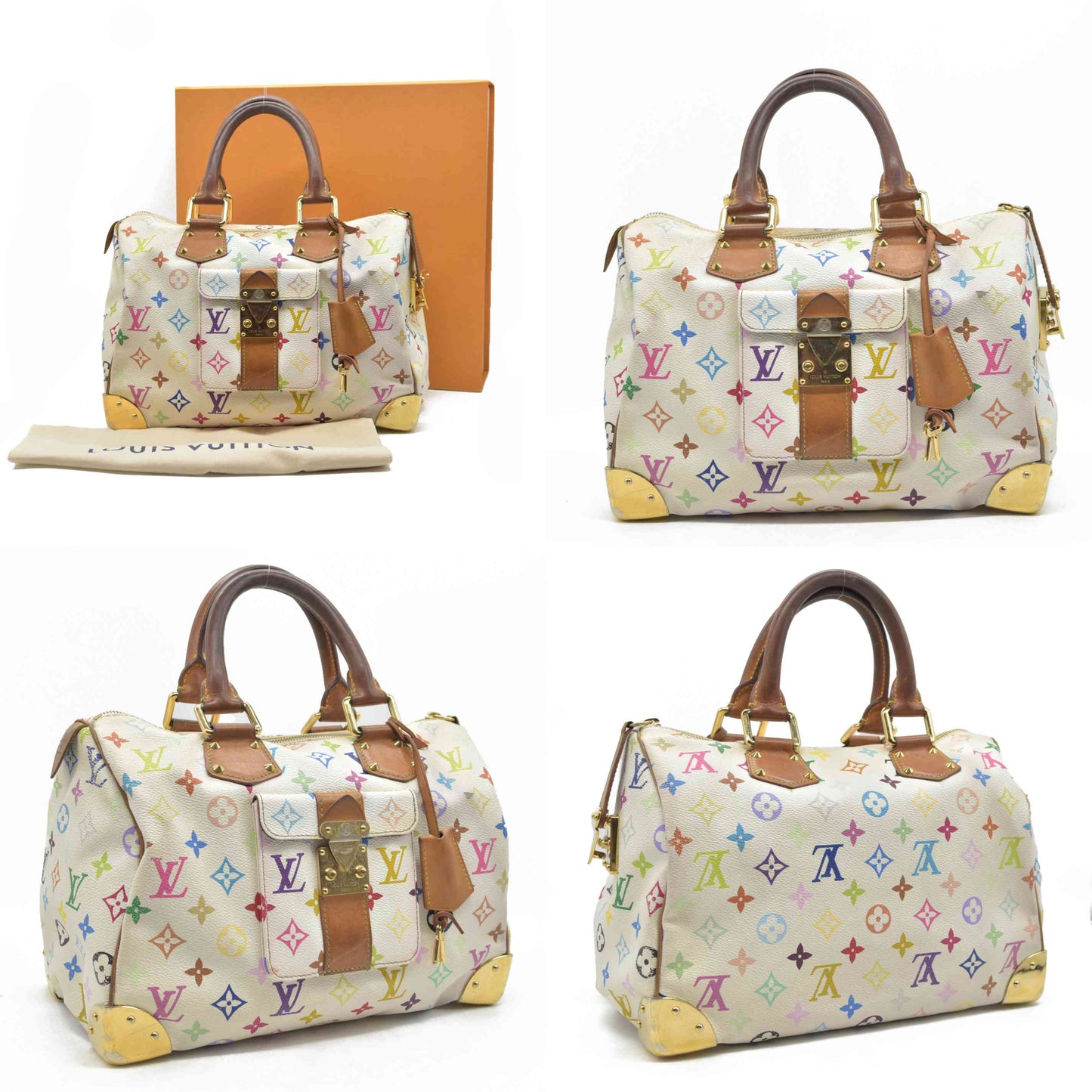 $3150 Louis Vuitton Monogram Multicolor Speedy 30 White 2004